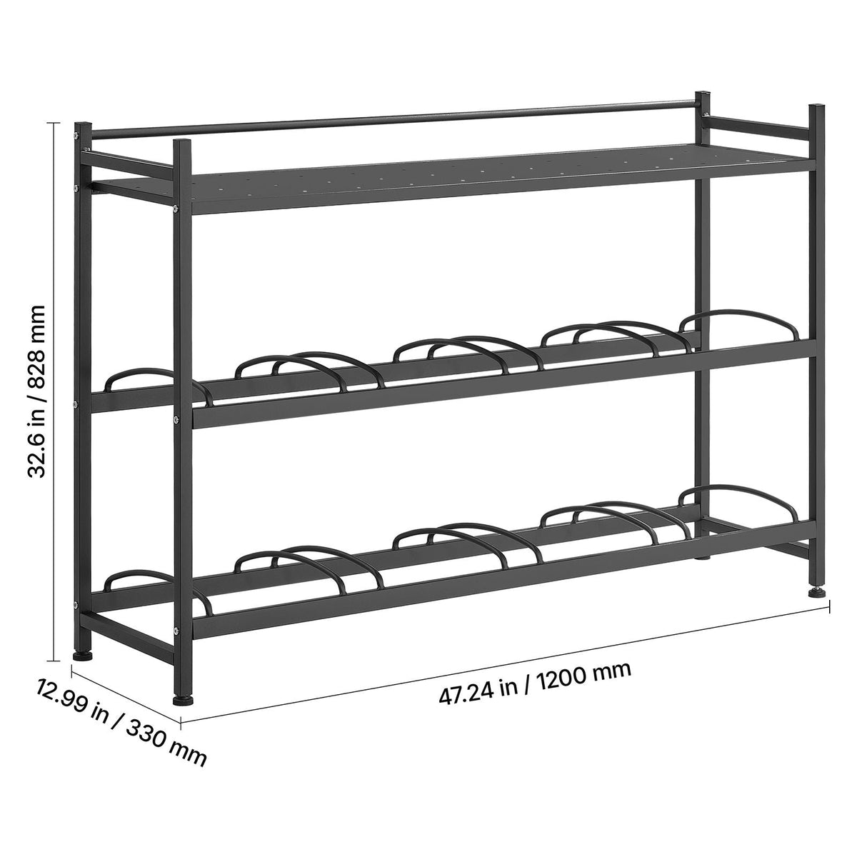 Water Jug Holder, 3 Tiers 4 Rows 3 and 5 Gallon Water Bottle Holder for 8 Bottles, Heavy Duty Jug Rack Organizer with Storage Shelf, Angled Design, for Kitchen, Office, Living Room, Black
