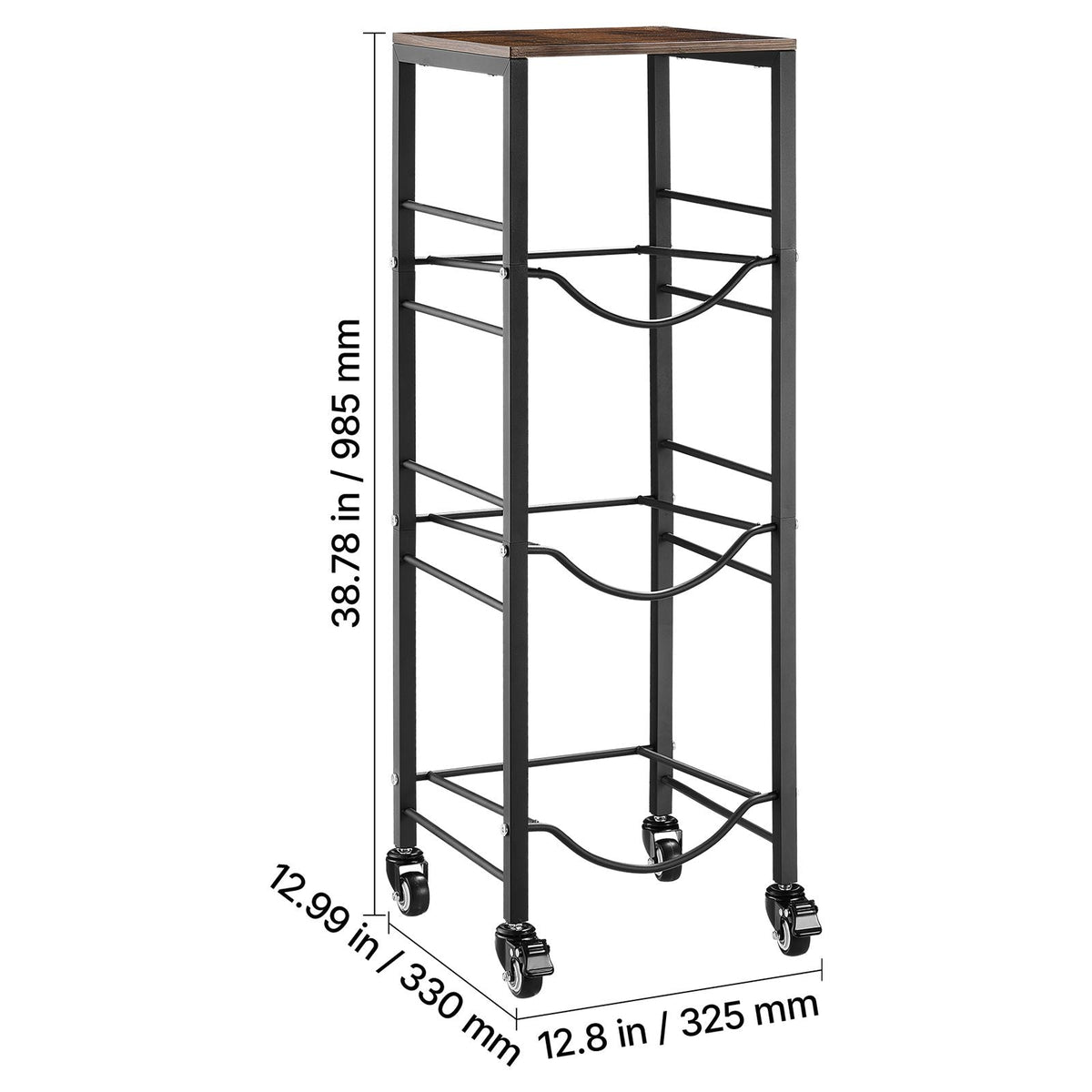 Water Jug Holder, 4 Tiers 3 and 5 Gallon Water Bottle Holder for 3 Bottles, Heavy Duty Jug Rack Organizer with Storage Shelf and Casters, for Kitchen, Office, Living Room, Black and Brown
