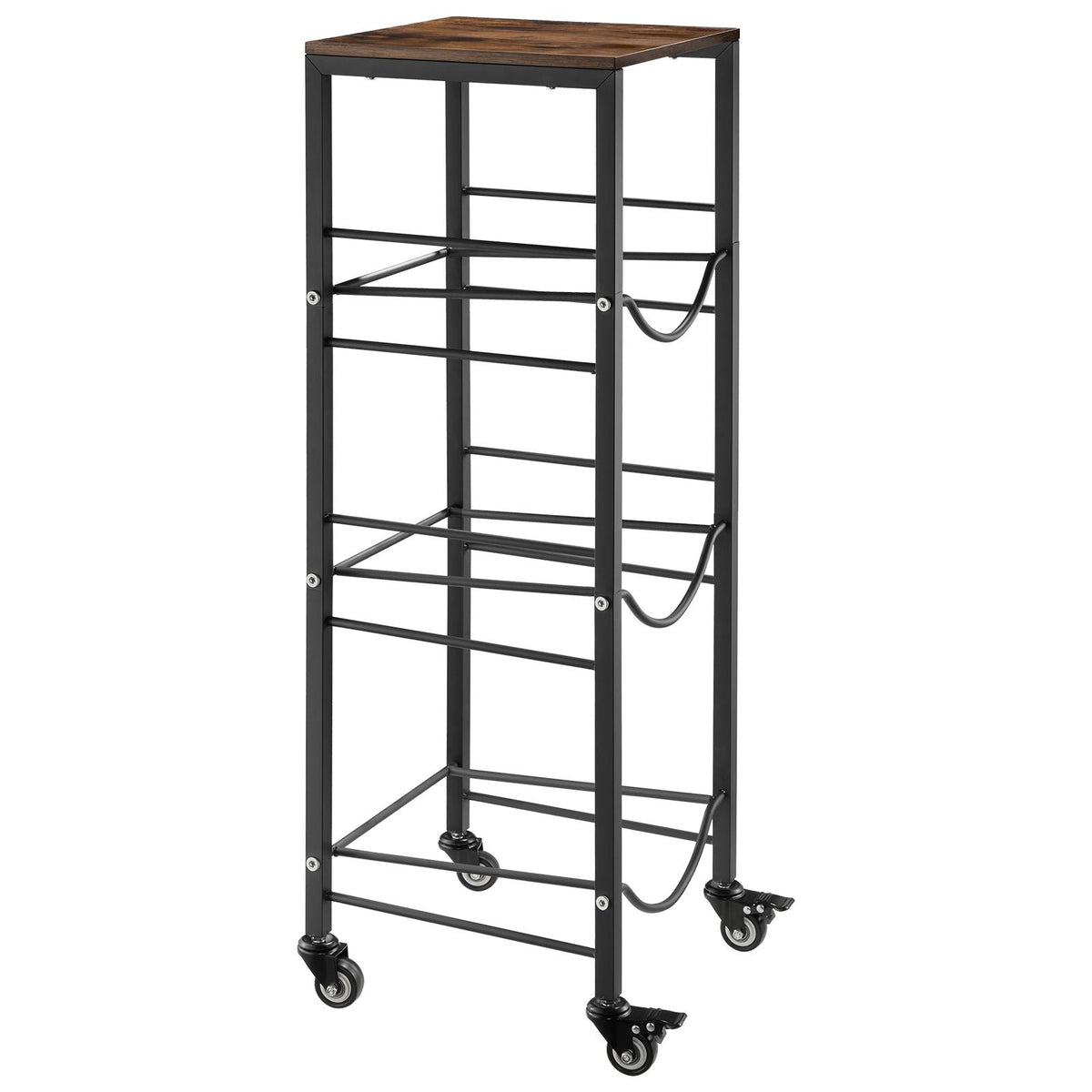 Water Jug Holder, 4 Tiers 3 and 5 Gallon Water Bottle Holder for 3 Bottles, Heavy Duty Jug Rack Organizer with Storage Shelf and Casters, for Kitchen, Office, Living Room, Black and Brown