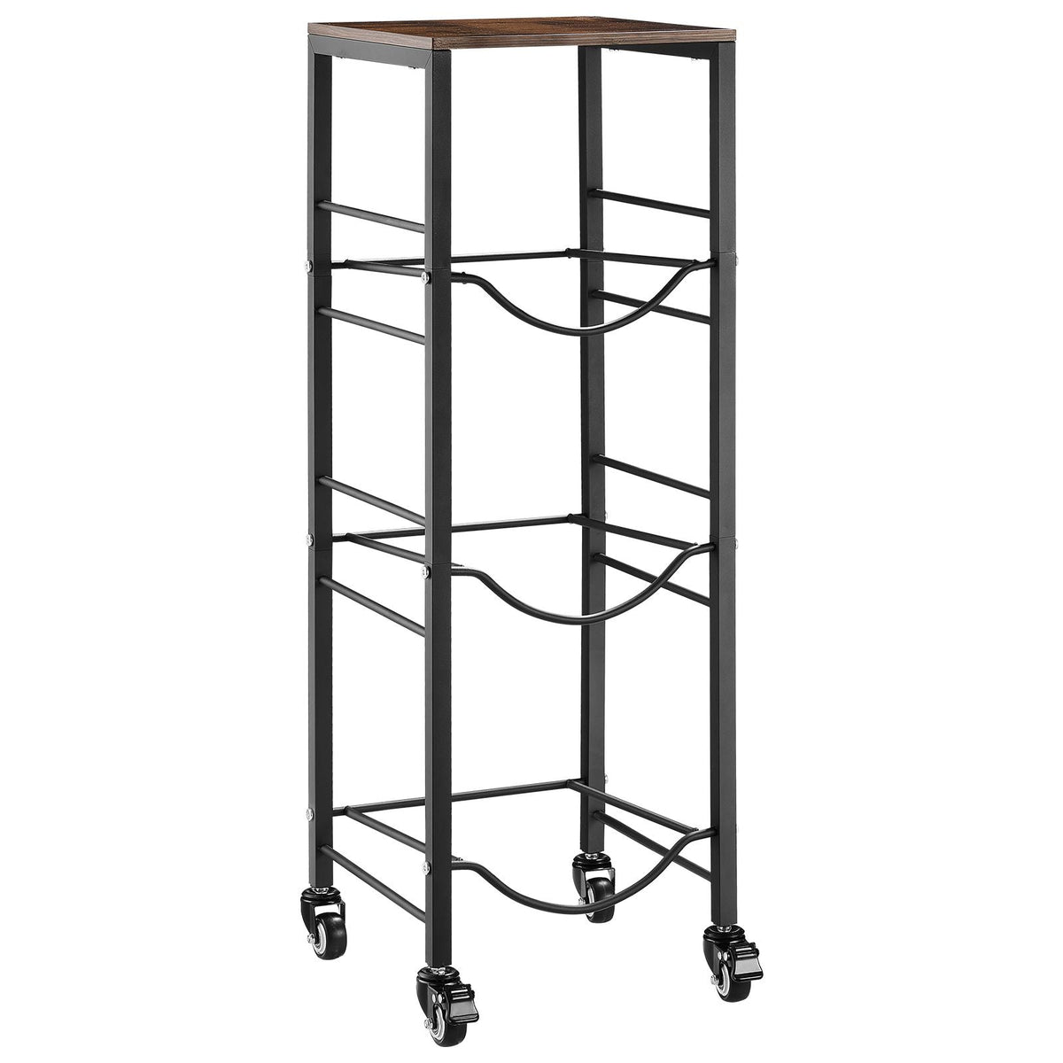Water Jug Holder, 4 Tiers 3 and 5 Gallon Water Bottle Holder for 3 Bottles, Heavy Duty Jug Rack Organizer with Storage Shelf and Casters, for Kitchen, Office, Living Room, Black and Brown