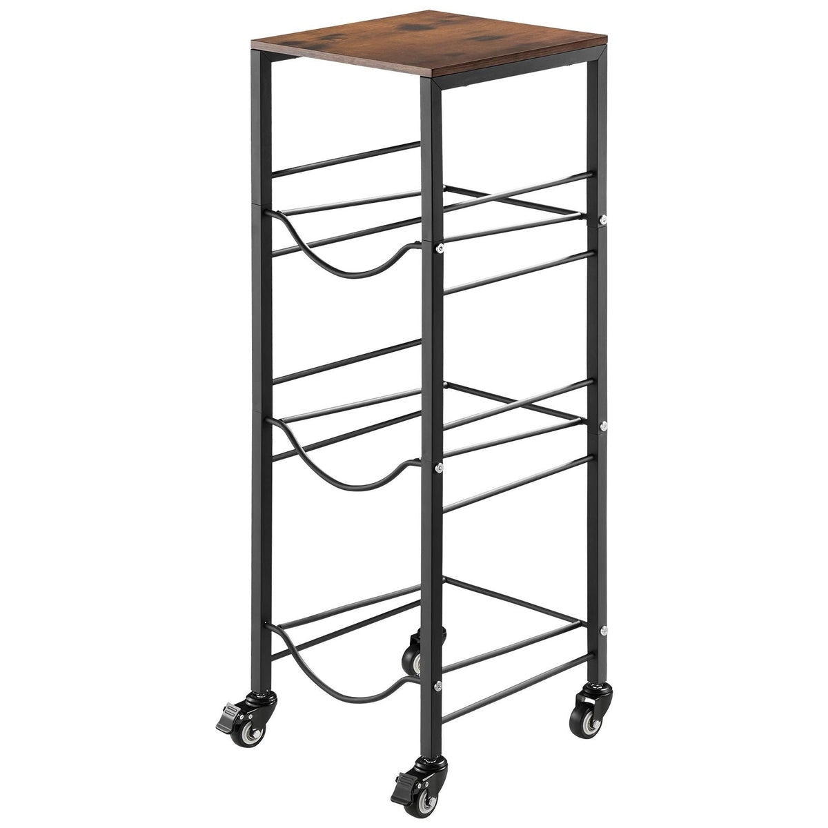 Water Jug Holder, 4 Tiers 3 and 5 Gallon Water Bottle Holder for 3 Bottles, Heavy Duty Jug Rack Organizer with Storage Shelf and Casters, for Kitchen, Office, Living Room, Black and Brown