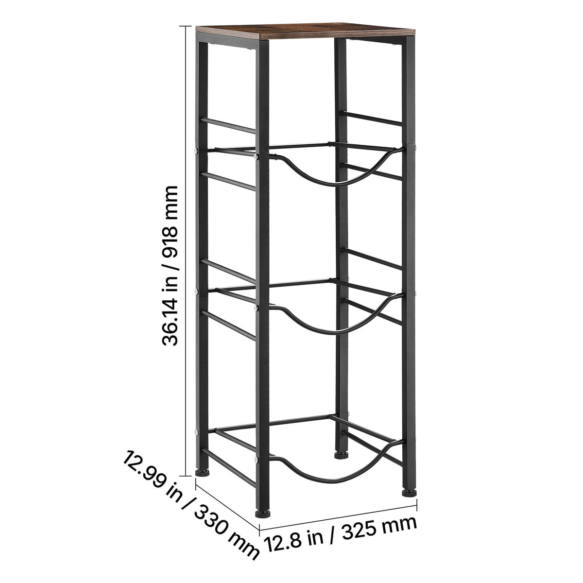 Water Jug Holder, 4 Tiers 3 and 5 Gallon Water Bottle Holder for 3 Bottles, Heavy Duty Jug Rack Organizer with Storage Shelf, Detachable for Kitchen, Office, Living Room, Black and Brown