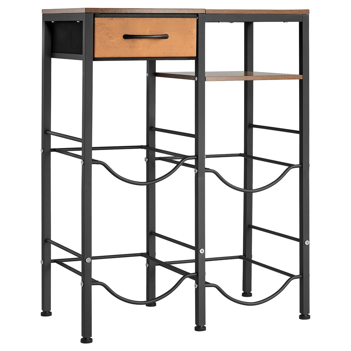Water Jug Holder, 4 Tiers Double Rows 3 and 5 Gallon Water Bottle Holder for 4 Bottles, Heavy Duty Jug Rack Organizer with Storage Shelf and Drawer, for Kitchen, Living Room, Black and Brown