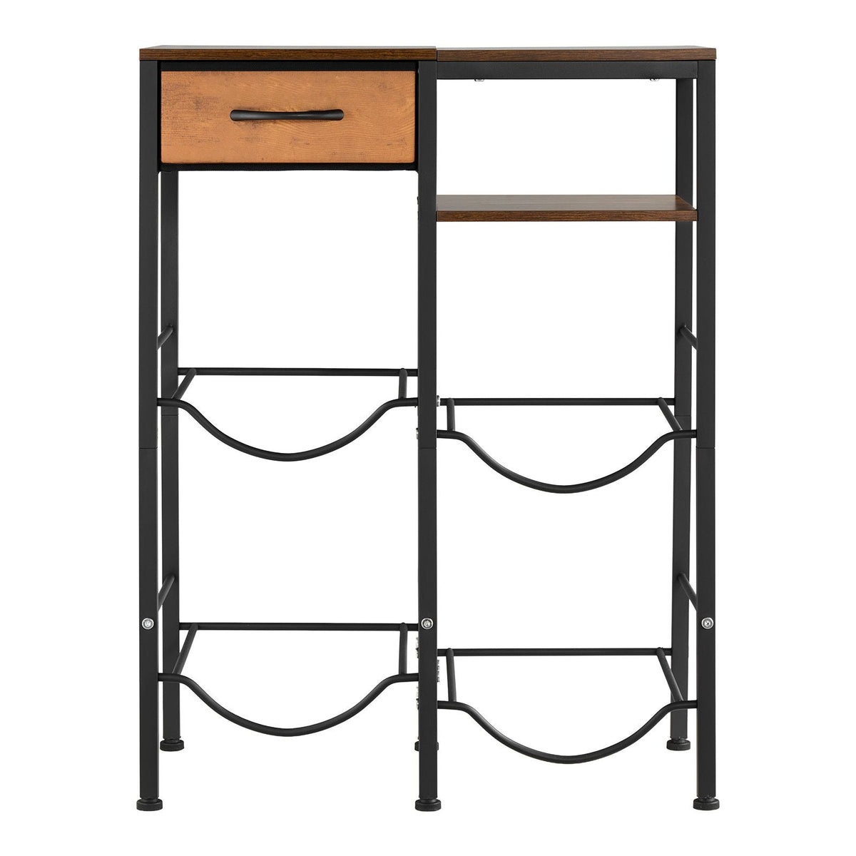 Water Jug Holder, 4 Tiers Double Rows 3 and 5 Gallon Water Bottle Holder for 4 Bottles, Heavy Duty Jug Rack Organizer with Storage Shelf and Drawer, for Kitchen, Living Room, Black and Brown