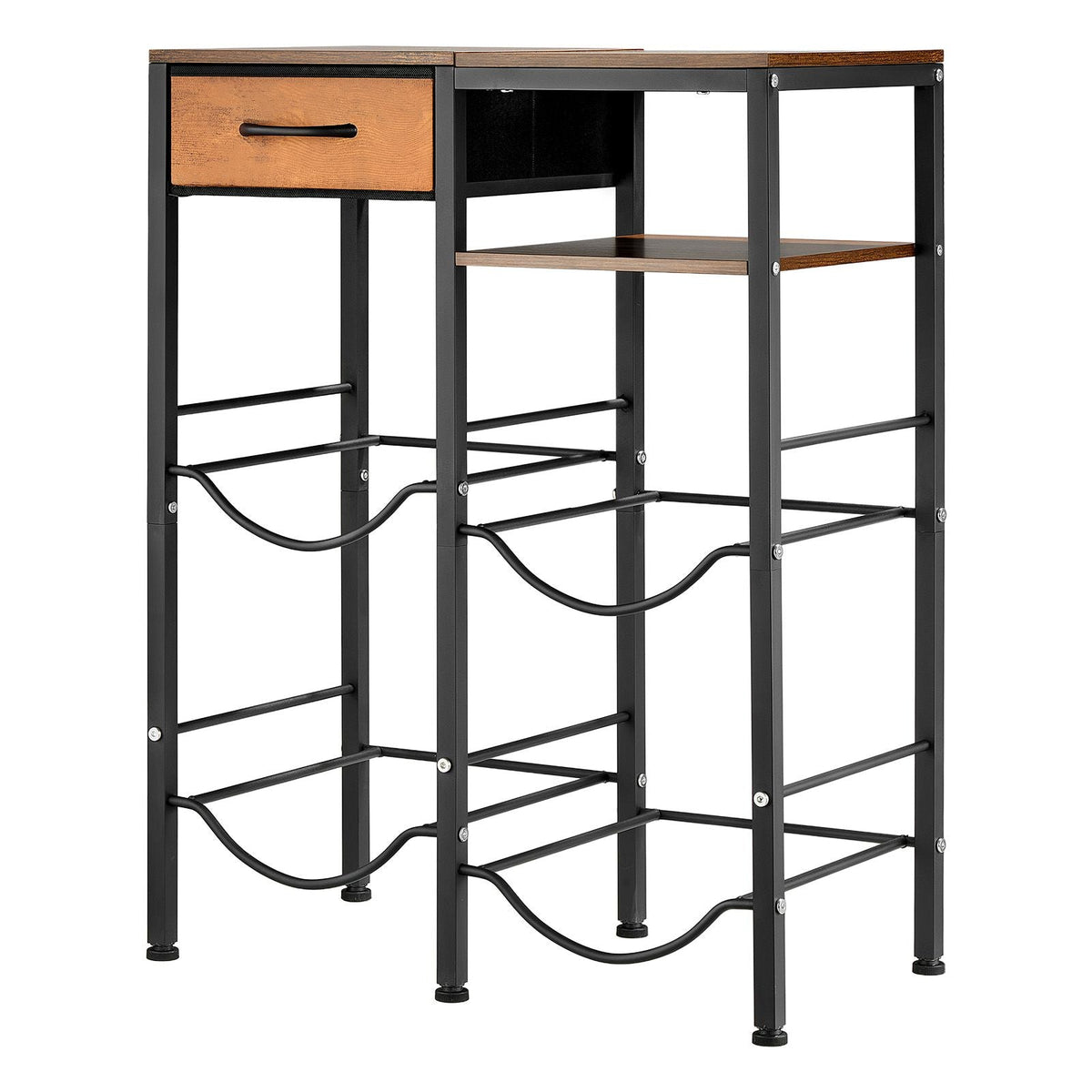 Water Jug Holder, 4 Tiers Double Rows 3 and 5 Gallon Water Bottle Holder for 4 Bottles, Heavy Duty Jug Rack Organizer with Storage Shelf and Drawer, for Kitchen, Living Room, Black and Brown