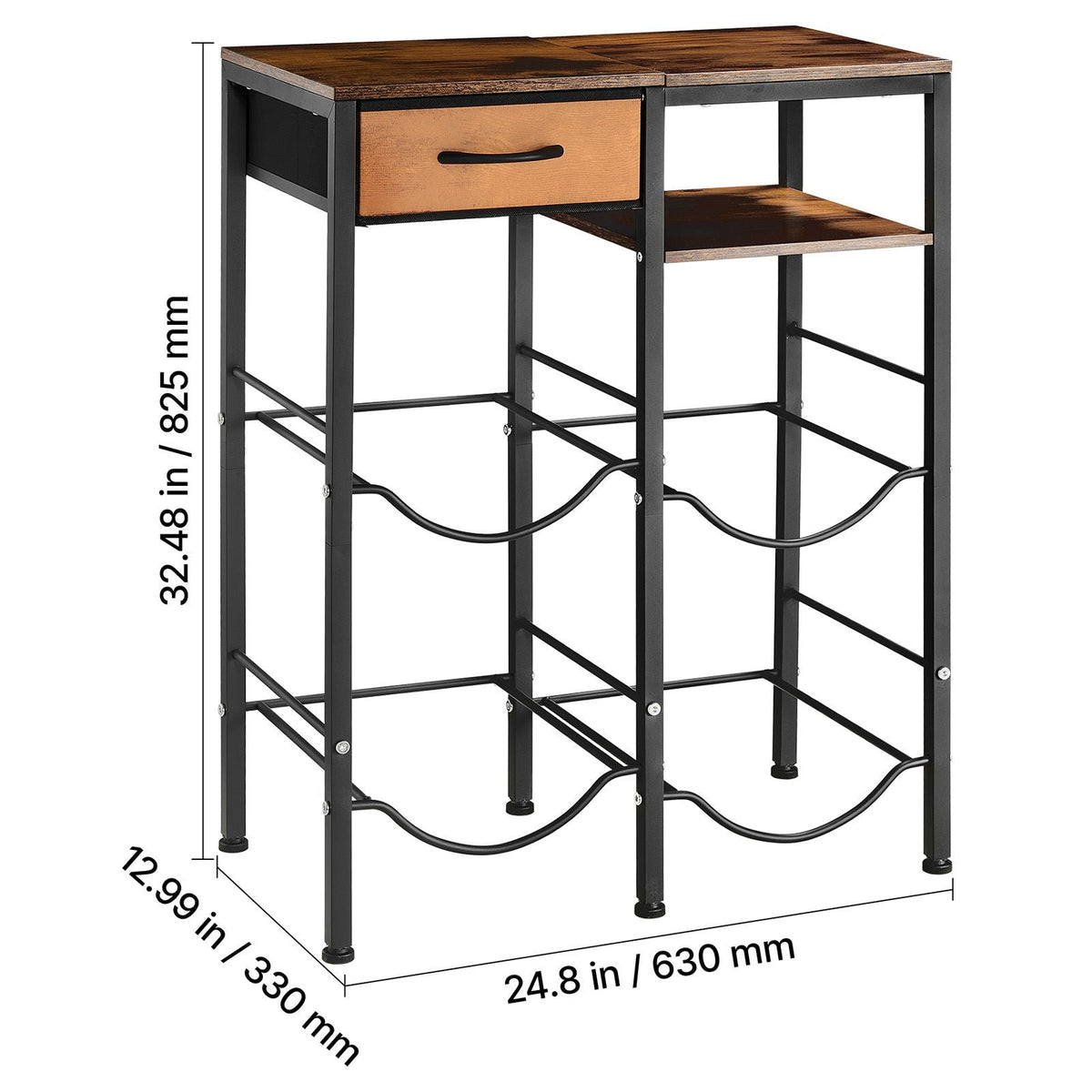Water Jug Holder, 4 Tiers Double Rows 3 and 5 Gallon Water Bottle Holder for 4 Bottles, Heavy Duty Jug Rack Organizer with Storage Shelf and Drawer, for Kitchen, Living Room, Black and Brown