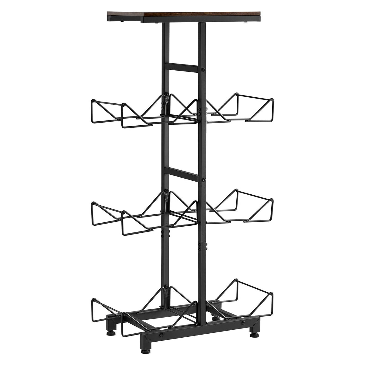 Water Jug Holder, 4 Tiers Double Rows 3 and 5 Gallon Water Bottle Holder for 6 Bottles, Heavy Duty Jug Rack Organizer with Handles, Foldable for Kitchen, Office, Living Room, Black and Brown