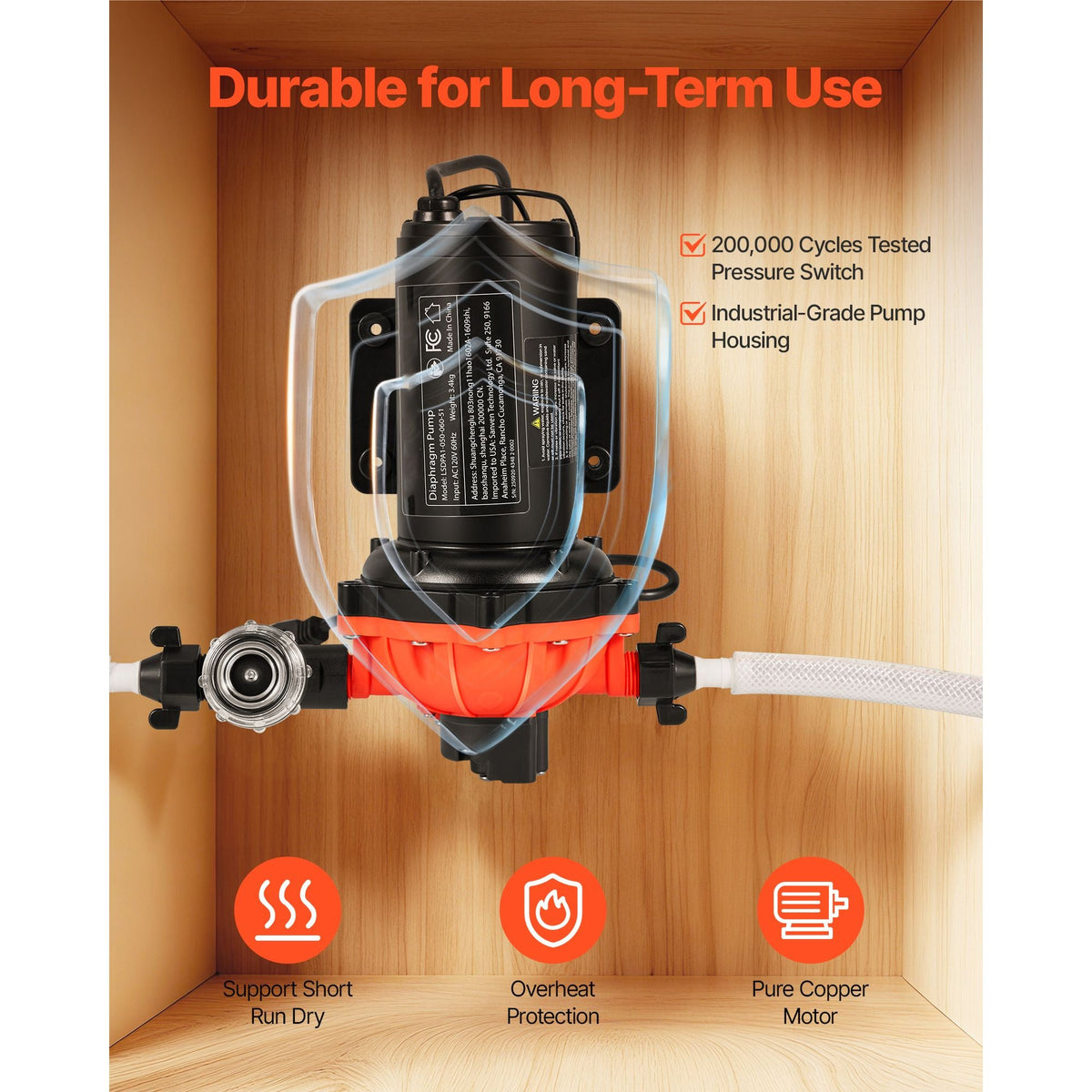Water Pressure Pump, 110V AC 5 GPM, 5-Chamber On Demand Electric Diaphragm Water Transfer Pump, 60 PSI Max Pressure, Automatic Pressure Switch, for Home Kitchen Garden Irrigation Car Washing