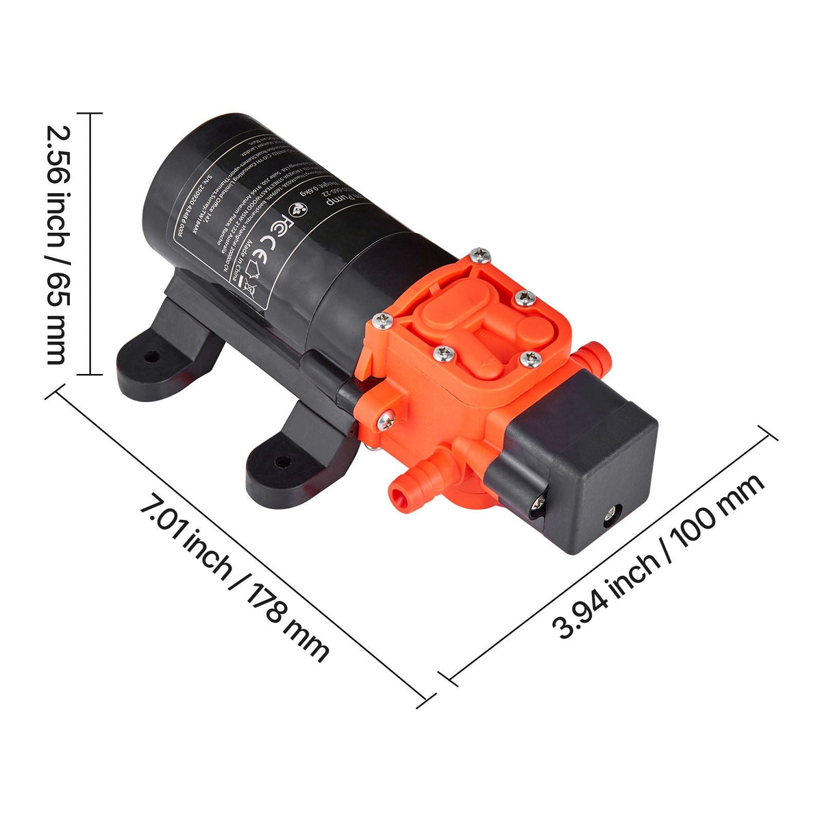 Water Pressure Pump, 12V DC 1.2 GPM (4.5 L/min), 2-Chamber Self-Priming Diaphragm Water Pump with 2 Hose Clamps, 80 PSI Max Pressure, Quiet Operation, for RV, Caravan, Marine, Garden Irrigation