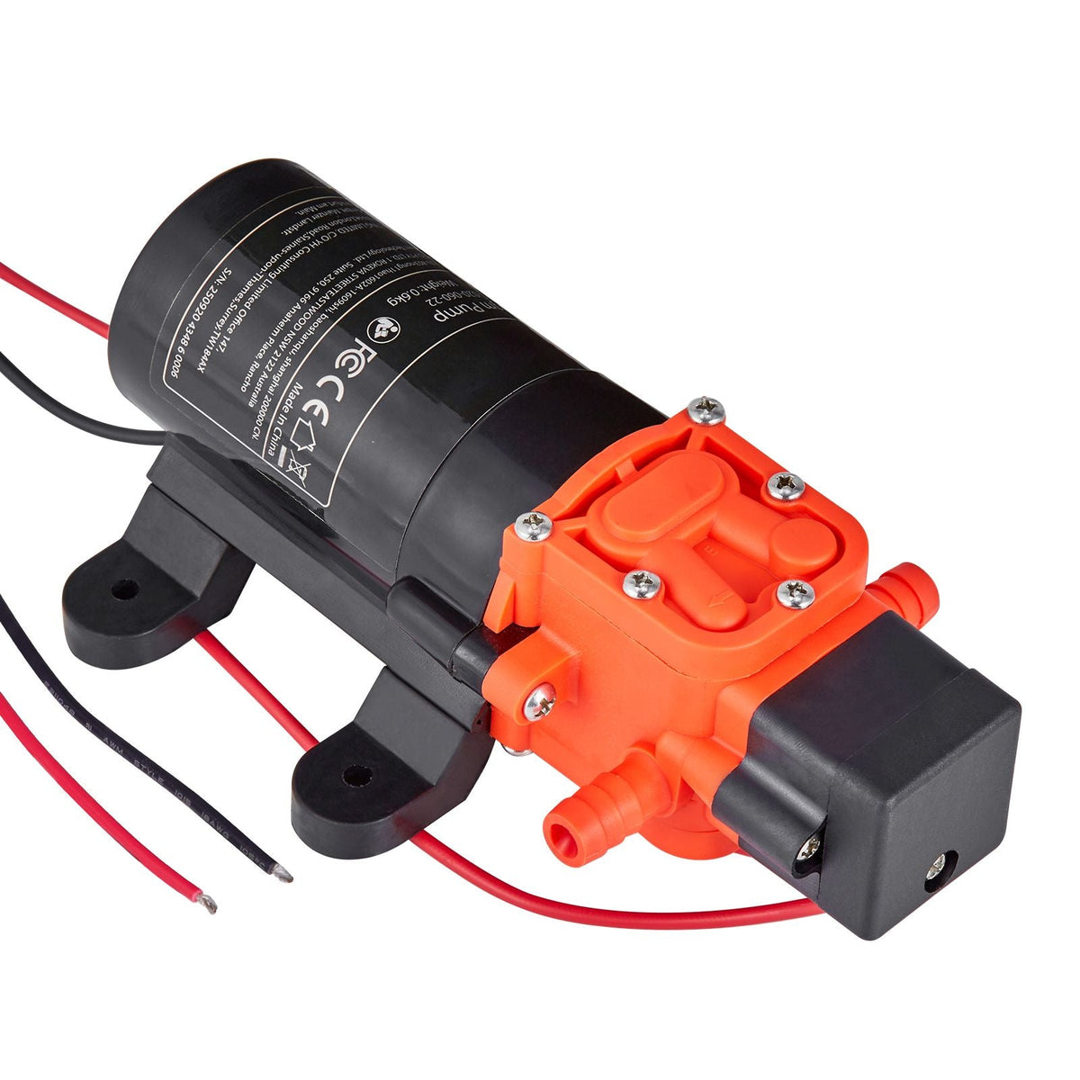 Water Pressure Pump, 12V DC 1.2 GPM (4.5 L/min), 2-Chamber Self-Priming Diaphragm Water Pump with 2 Hose Clamps, 80 PSI Max Pressure, Quiet Operation, for RV, Caravan, Marine, Garden Irrigation
