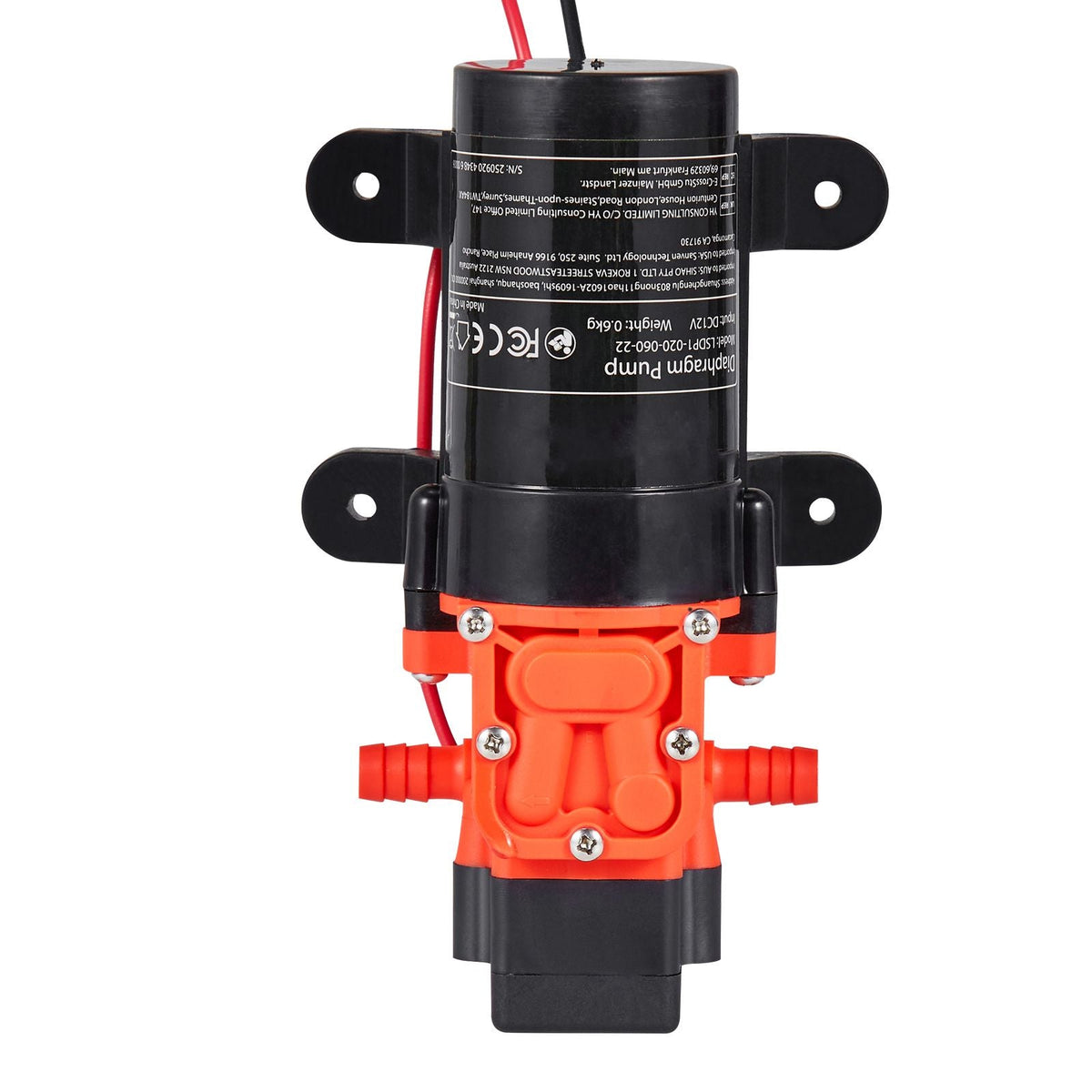 Water Pressure Pump, 12V DC 1.2 GPM (4.5 L/min), 2-Chamber Self-Priming Diaphragm Water Pump with 2 Hose Clamps, 80 PSI Max Pressure, Quiet Operation, for RV, Caravan, Marine, Garden Irrigation