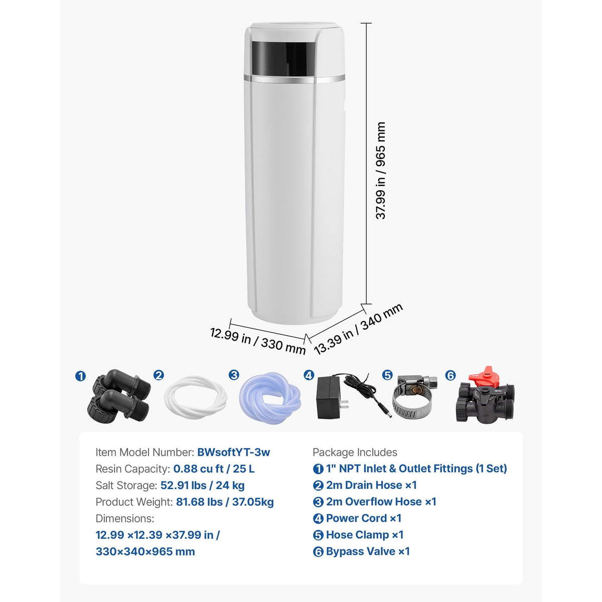 Water Softener, 32,000 Grains Whole House Water Softener System, with Automatic Touch Control Panel, Bypass Valve, Reduce Hardness and Minerals, Improve Water Quality, for 1-2 Bathrooms
