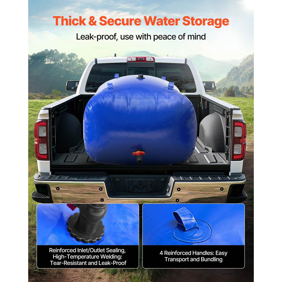Water Storage Bladder, 105.7 Gallon (400L) Water Storage Container Tank, 1000D PVC Large Capacity Soft Bag Bladder, Foldable Portable for Garden Irrigation, Camping, RV, Fire Prevention - Blue