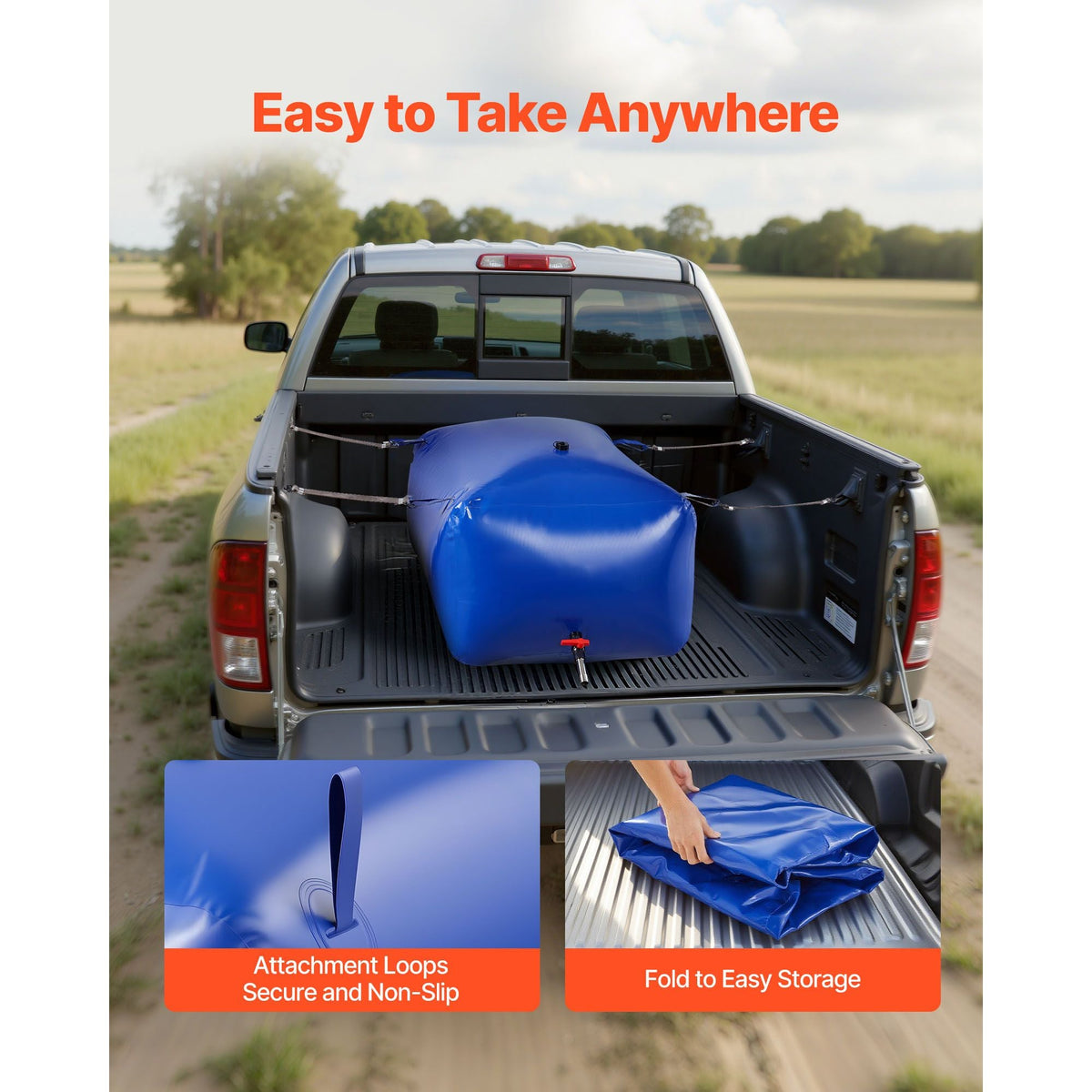 Water Storage Bladder 105.7 Gallon Large Capacity Water Bag, Portable & Collapsible Soft Waters Container, Leakproof & Tear-Resistant PVC Emergency Waters Storage Tank for RV Truck & Outdoor Use