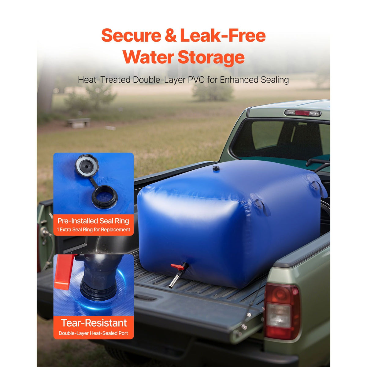 Water Storage Bladder 105.7 Gallon Large Capacity Water Bag, Portable & Collapsible Soft Waters Container, Leakproof & Tear-Resistant PVC Emergency Waters Storage Tank for RV Truck & Outdoor Use