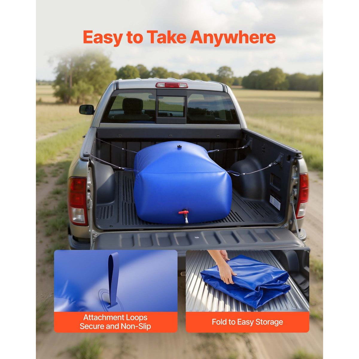 Water Storage Bladder, 142.7 Gal Collapsible Water Storage Bag, Wear-Resistant 1000D PVC Soft Waters Bag, Leakproof Camping Tank Containers for Garden Irrigation RV Emergency Use, Blue