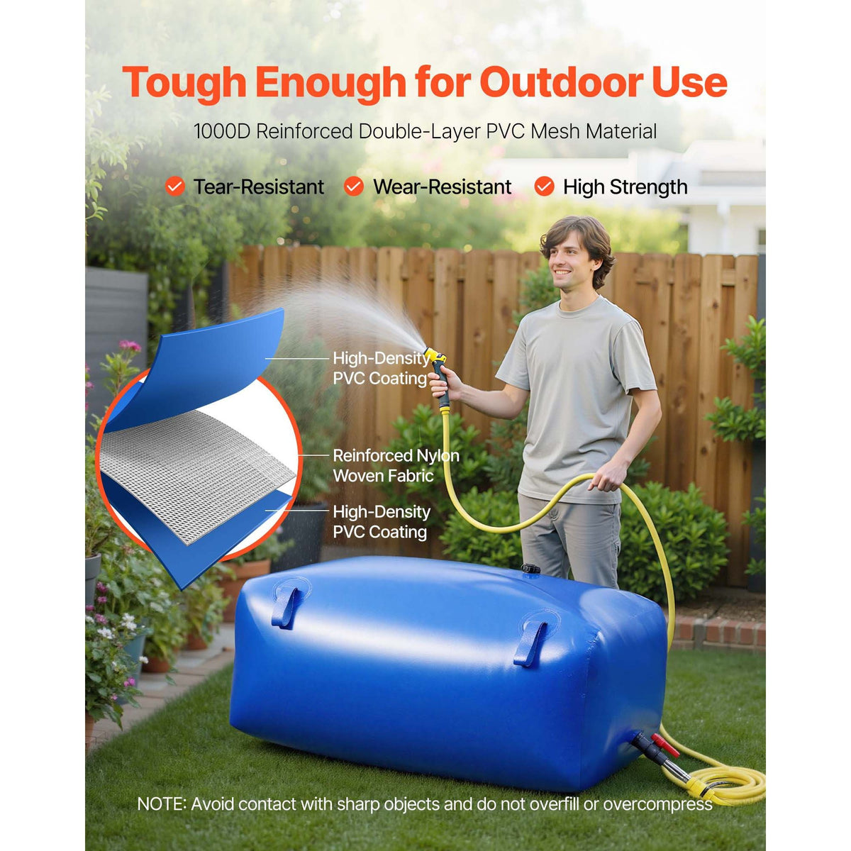 Water Storage Bladder, 142.7 Gal Collapsible Water Storage Bag, Wear-Resistant 1000D PVC Soft Waters Bag, Leakproof Camping Tank Containers for Garden Irrigation RV Emergency Use, Blue
