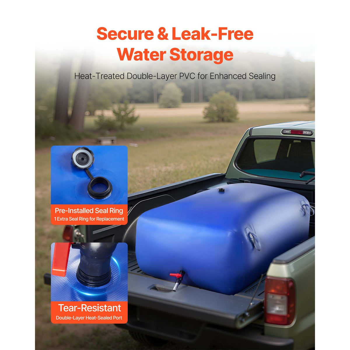 Water Storage Bladder, 142.7 Gal Collapsible Water Storage Bag, Wear-Resistant 1000D PVC Soft Waters Bag, Leakproof Camping Tank Containers for Garden Irrigation RV Emergency Use, Blue