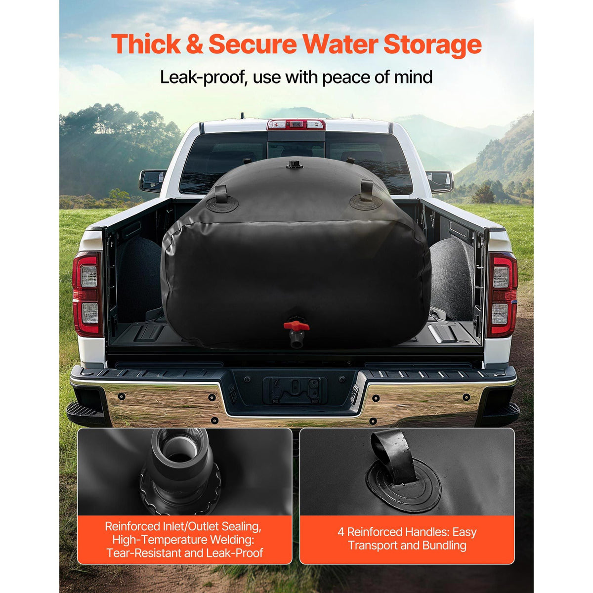 Water Storage Bladder, 142.7 Gallon (540L) Water Storage Container Tank, 1000D PVC Large Capacity Soft Bag Bladder, Collapsible Portable for Garden Irrigation, Camping, RV, Emergency Use - Black