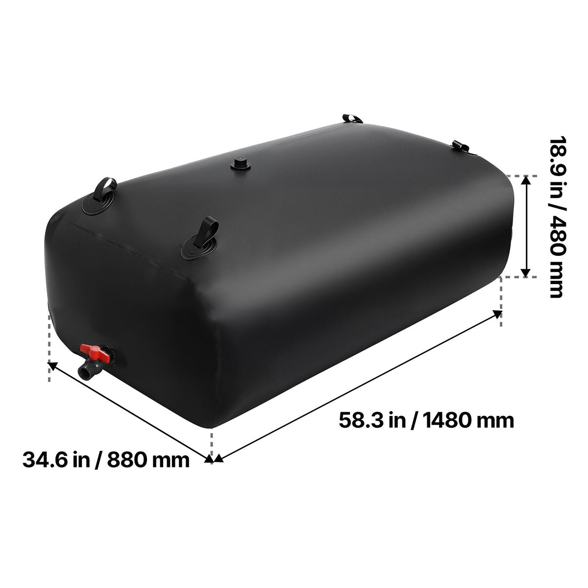 Water Storage Bladder, 142.7 Gallon (540L) Water Storage Container Tank, 1000D PVC Large Capacity Soft Bag Bladder, Collapsible Portable for Garden Irrigation, Camping, RV, Emergency Use - Black