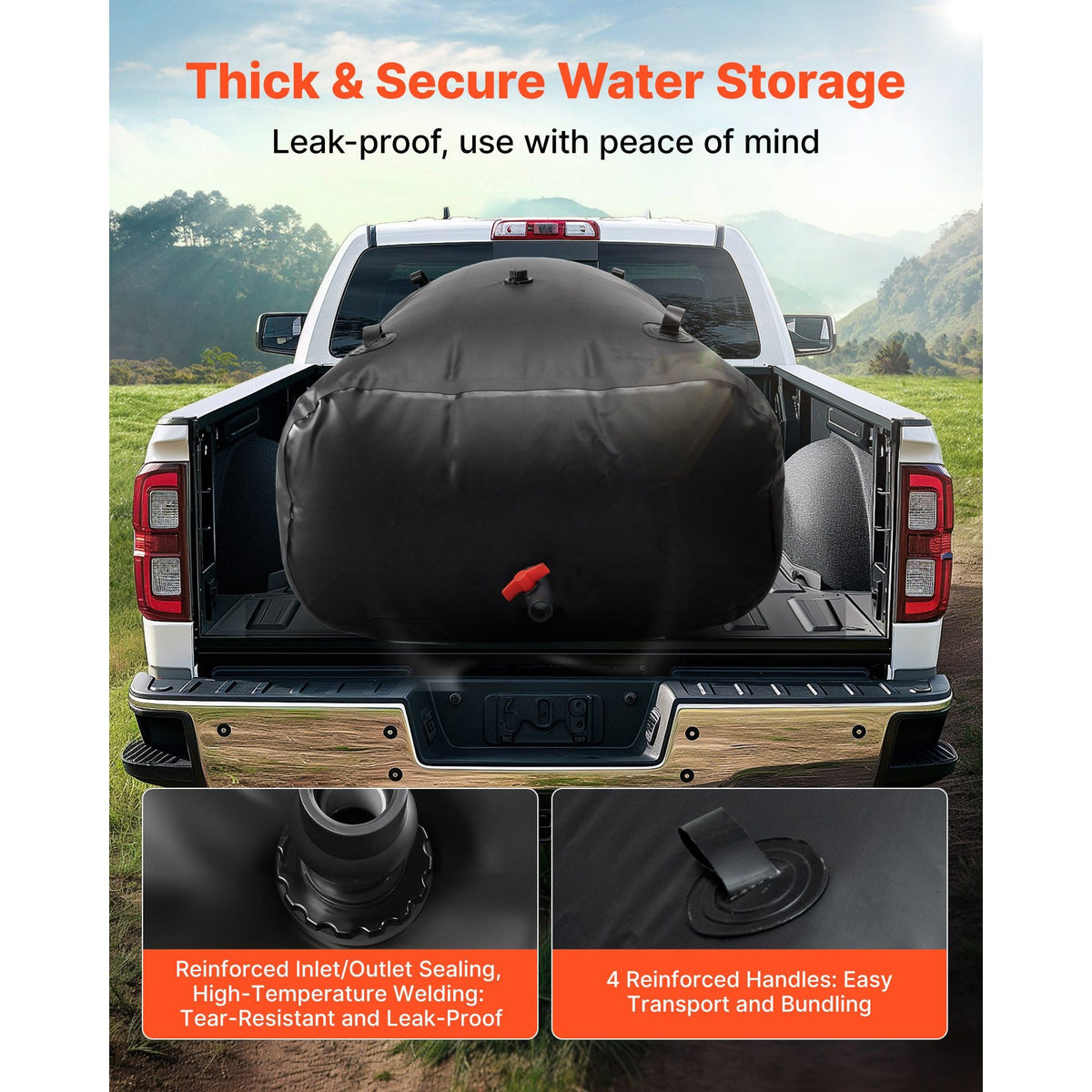 Water Storage Bladder, 264 Gallon (1000L) Water Storage Container Tank, 1000D PVC Large Capacity Soft Bag Bladder, Collapsible Portable for Garden Irrigation, Camping, RV, Emergency Use - Black