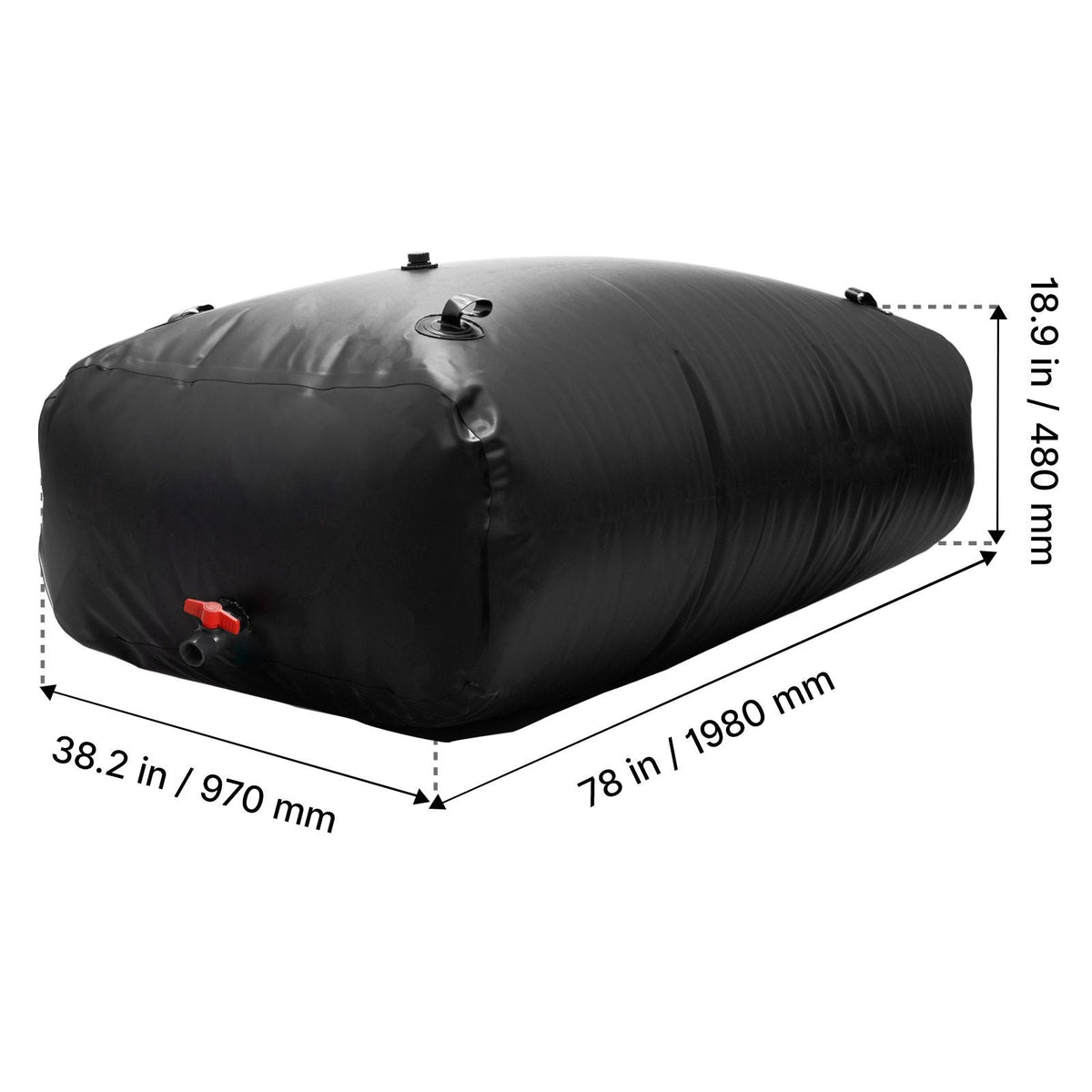 Water Storage Bladder, 264 Gallon (1000L) Water Storage Container Tank, 1000D PVC Large Capacity Soft Bag Bladder, Collapsible Portable for Garden Irrigation, Camping, RV, Emergency Use - Black