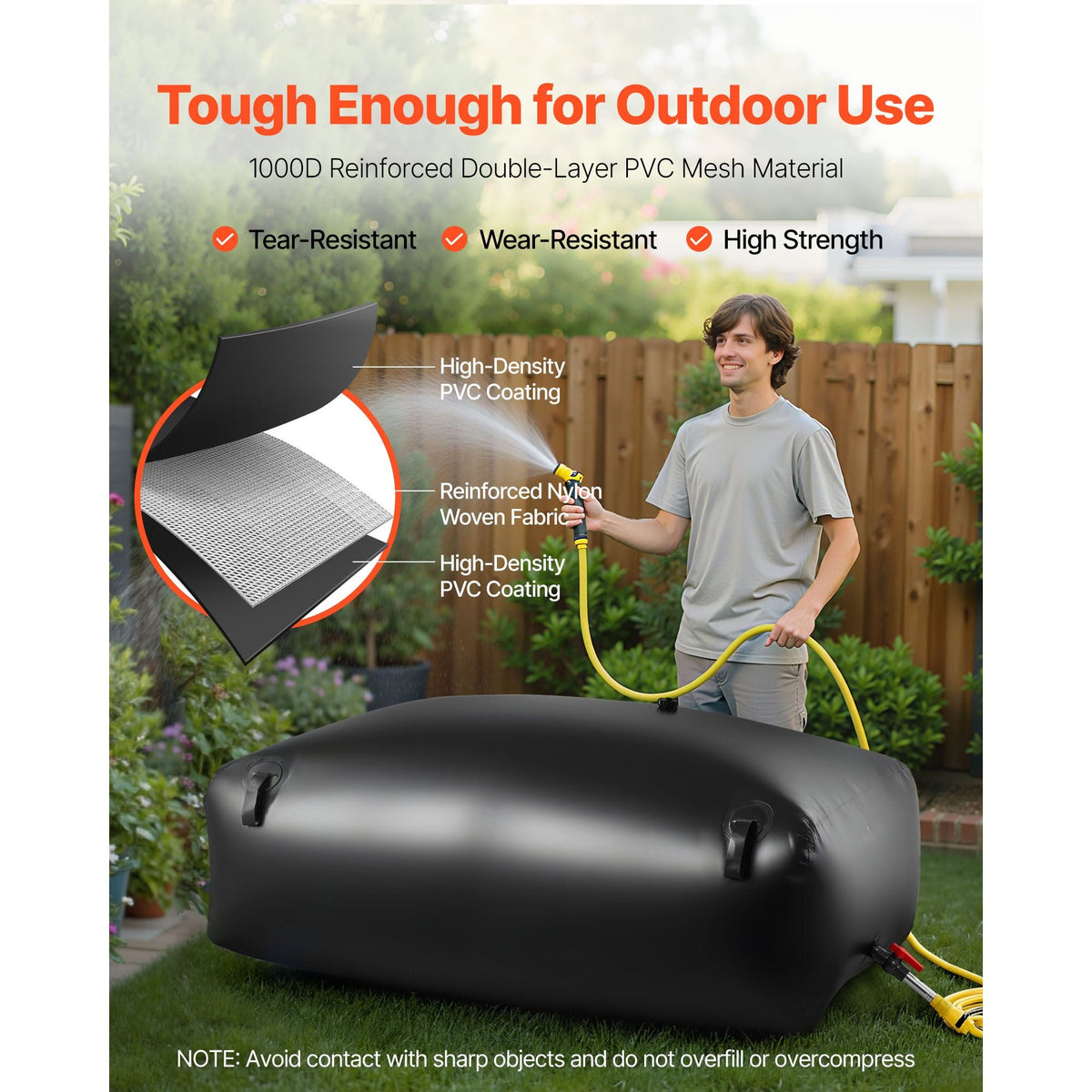 Water Storage Bladder, 264.2 Gal Collapsible Water Storage Bag, Wear-Resistant 1000D PVC Soft Waters Bag, Leakproof Camping Tank Containers for Garden Irrigation RV Emergency Use, Black