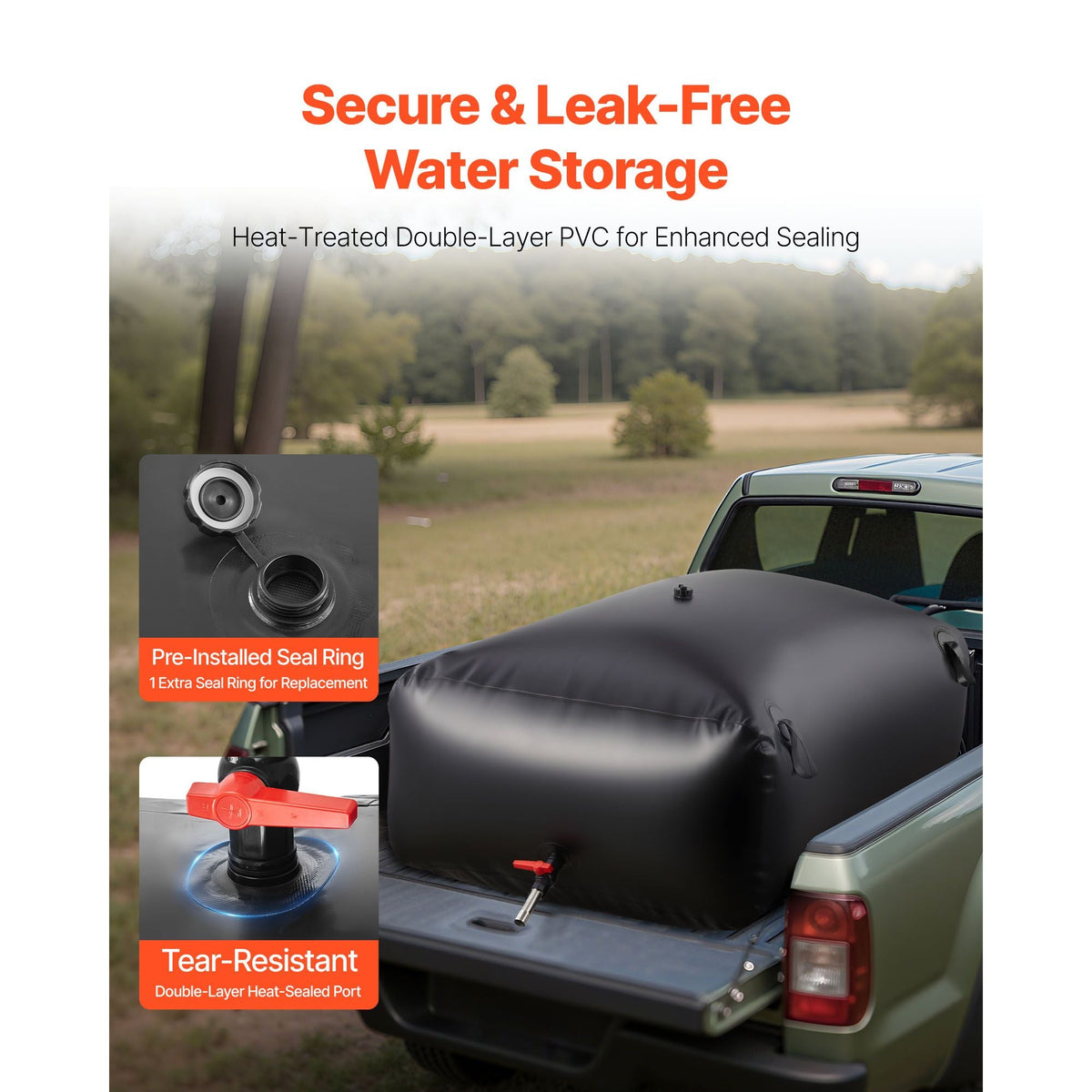 Water Storage Bladder, 264.2 Gal Collapsible Water Storage Bag, Wear-Resistant 1000D PVC Soft Waters Bag, Leakproof Camping Tank Containers for Garden Irrigation RV Emergency Use, Black