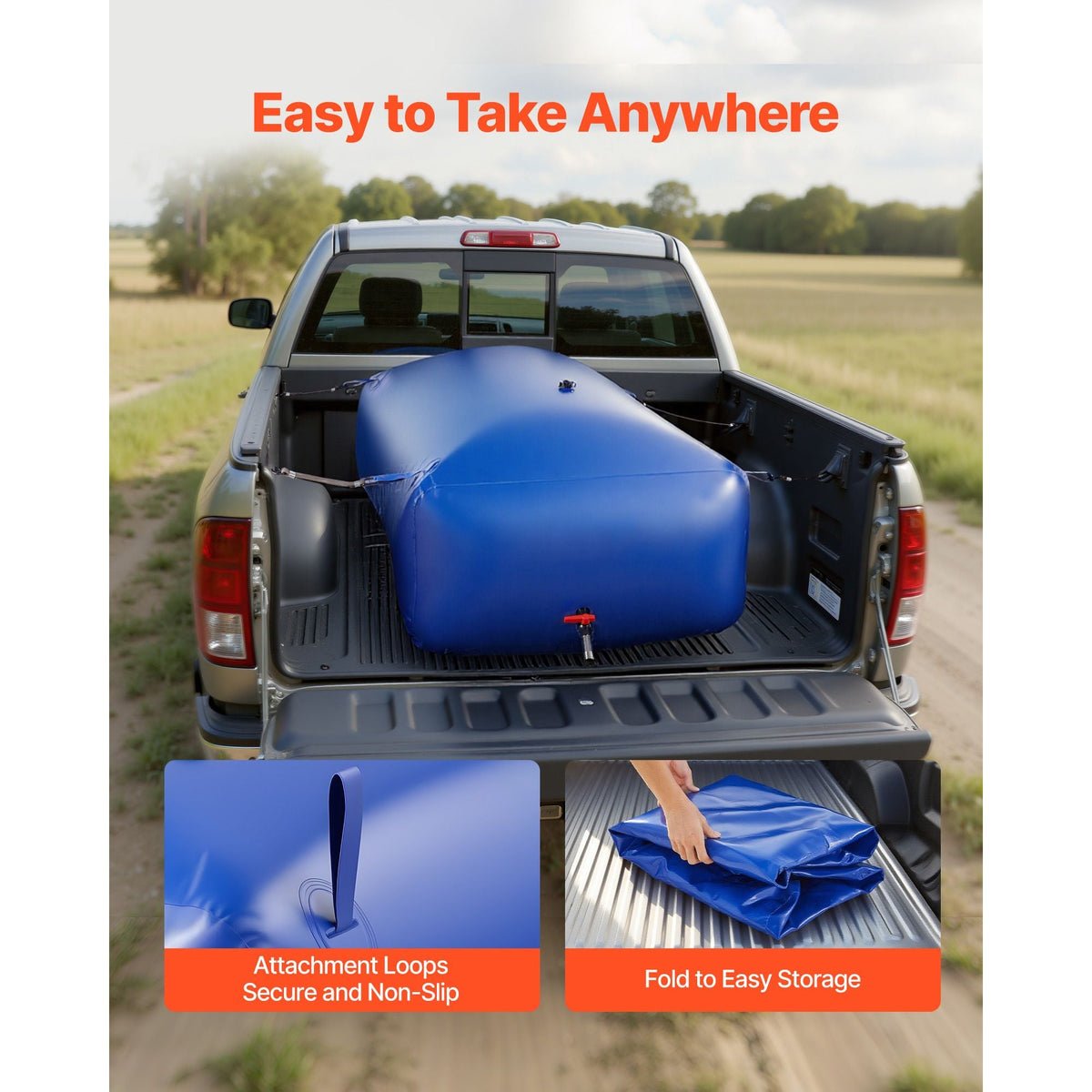 Water Storage Bladder 264.2 Gallon Large Capacity Water Bag, Portable & Collapsible Soft Waters Container, Leakproof & Tear-Resistant PVC Emergency Waters Storage Tank for RV Truck & Outdoor Use