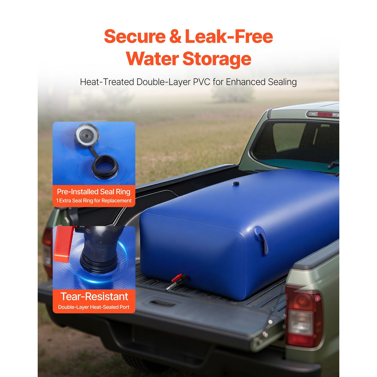 Water Storage Bladder 264.2 Gallon Large Capacity Water Bag, Portable & Collapsible Soft Waters Container, Leakproof & Tear-Resistant PVC Emergency Waters Storage Tank for RV Truck & Outdoor Use