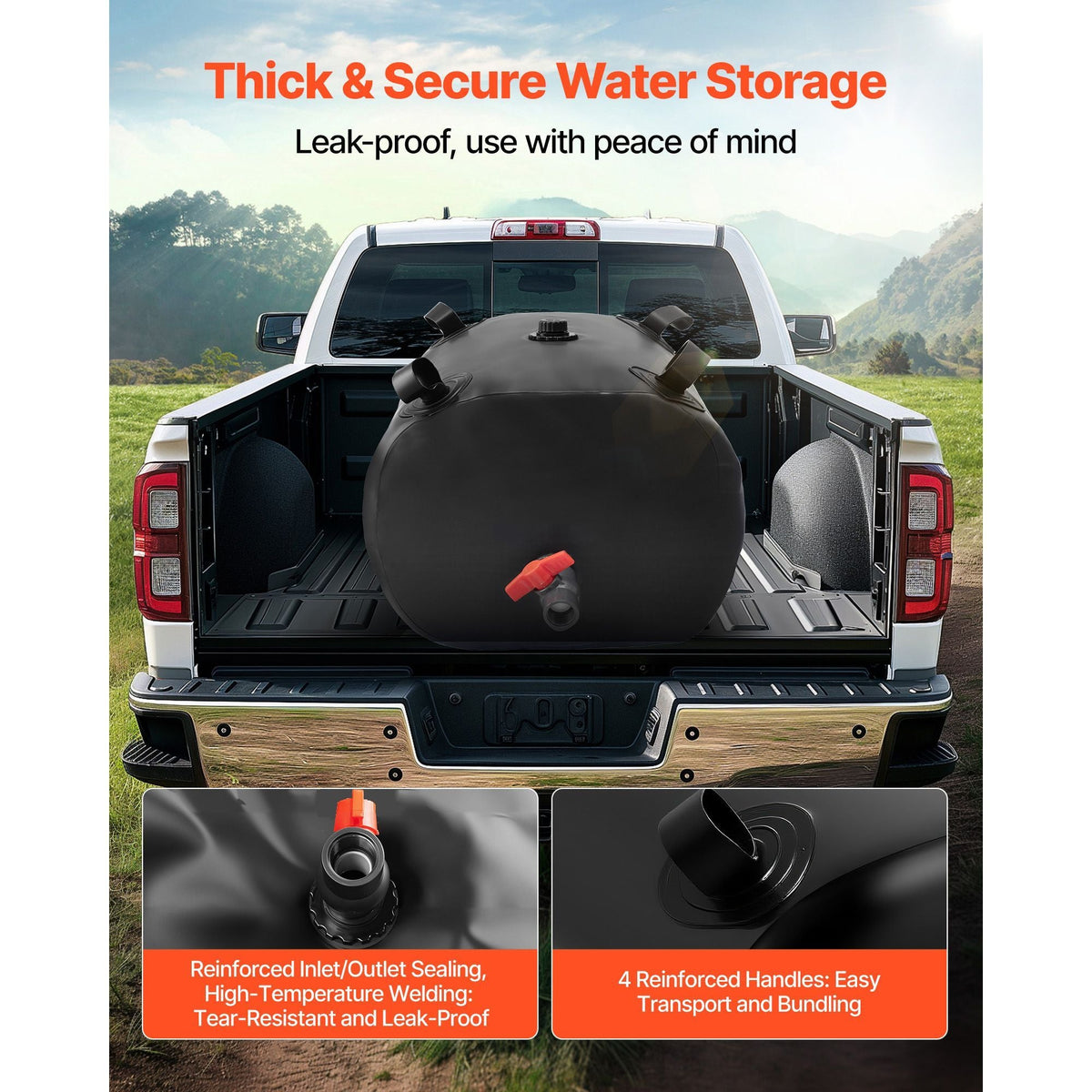 Water Storage Bladder, 29.85 Gallon (113L) Water Storage Container Tank, 1000D PVC Thickened Soft Bag Bladder, Collapsible Portable for Garden Irrigation, Camping, RVs, Emergency Use - Black
