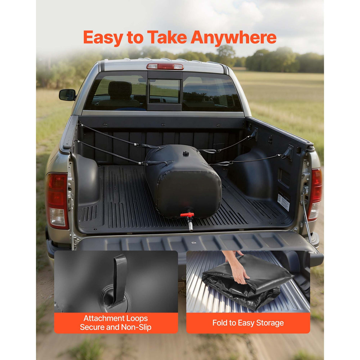 Water Storage Bladder, 30 Gal Collapsible Water Storage Bag, Wear-Resistant 1000D PVC Soft Waters Bag, Leakproof Camping Tank Containers for Garden Irrigation RV Emergency Use, Black