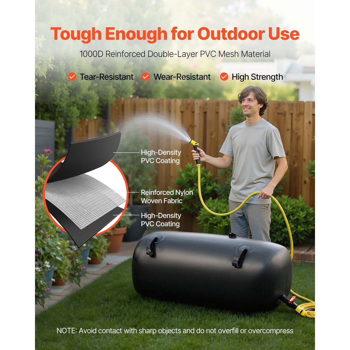 Water Storage Bladder, 30 Gal Collapsible Water Storage Bag, Wear-Resistant 1000D PVC Soft Waters Bag, Leakproof Camping Tank Containers for Garden Irrigation RV Emergency Use, Black