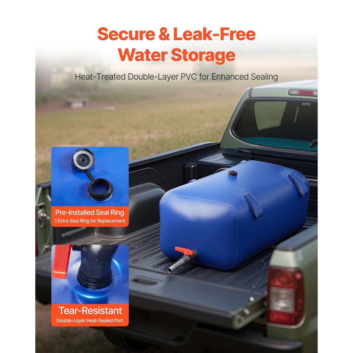 Water Storage Bladder 30 Gallon Large Capacity Water Bag, Portable & Collapsible Soft Waters Container, Leakproof & Tear-Resistant PVC Emergency Waters Storage Tank for RV Truck & Outdoor Use
