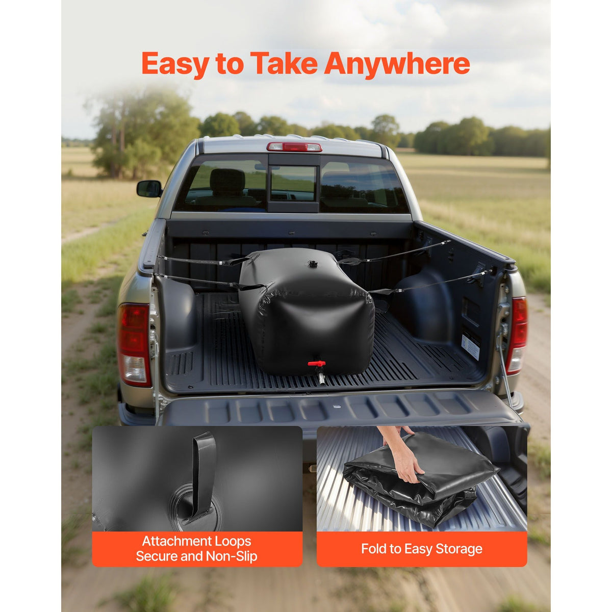 Water Storage Bladder, 63.4 Gal Collapsible Water Storage Bag, Wear-Resistant 1000D PVC Soft Waters Bag, Leakproof Camping Tank Containers for Garden Irrigation RV Emergency Use, Black