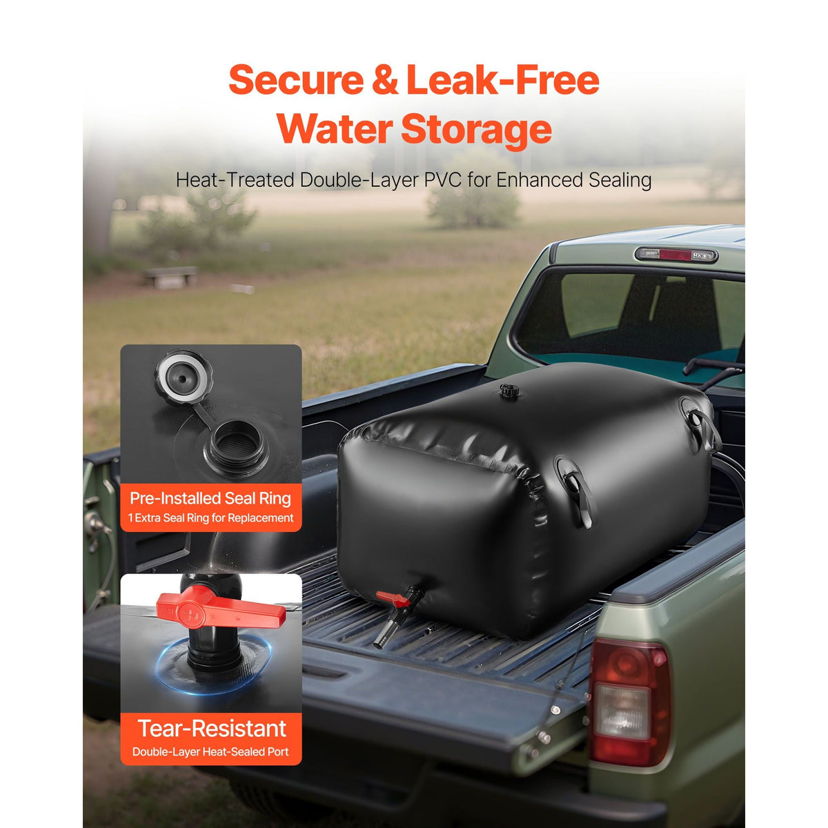Water Storage Bladder, 63.4 Gal Collapsible Water Storage Bag, Wear-Resistant 1000D PVC Soft Waters Bag, Leakproof Camping Tank Containers for Garden Irrigation RV Emergency Use, Black