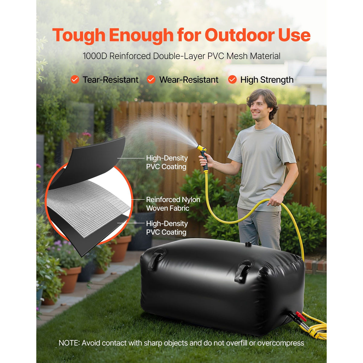Water Storage Bladder, 63.4 Gal Collapsible Water Storage Bag, Wear-Resistant 1000D PVC Soft Waters Bag, Leakproof Camping Tank Containers for Garden Irrigation RV Emergency Use, Black
