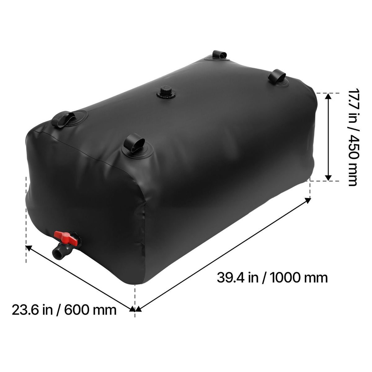 Water Storage Bladder, 63.4 Gallon (240L) Water Storage Container Tank, 1000D PVC Large Capacity Soft Bag Bladder, Collapsible Portable for Garden Irrigation, Camping, RVs, Emergency Use - Black