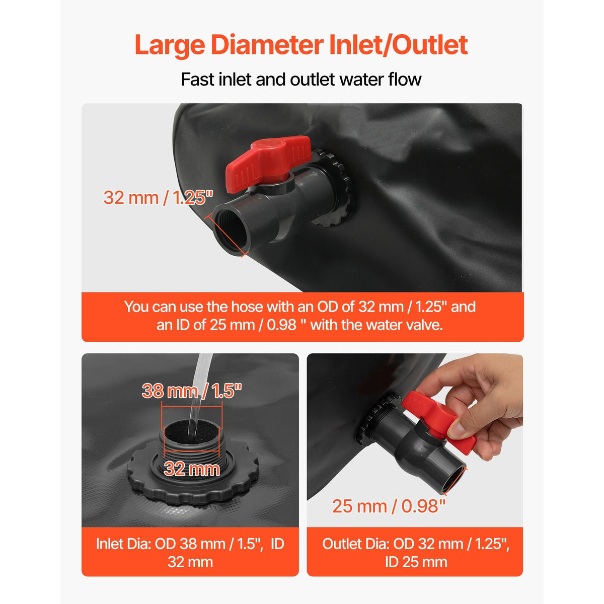 Water Storage Bladder, 63.4 Gallon (240L) Water Storage Container Tank, 1000D PVC Large Capacity Soft Bag Bladder, Collapsible Portable for Garden Irrigation, Camping, RVs, Emergency Use - Black