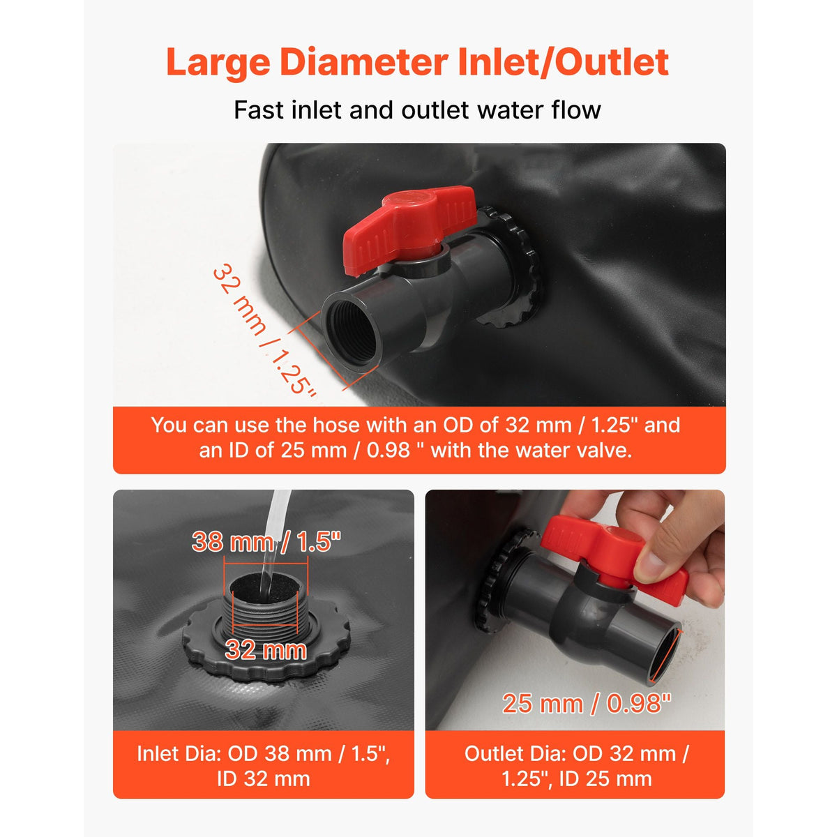 Water Storage Bladder, 87 Gallon (330L) Water Storage Container Tank, 1000D PVC Large Capacity Soft Bag Bladder, Collapsible Portable for Garden Irrigation, Camping, RVs, Emergency Use - Black