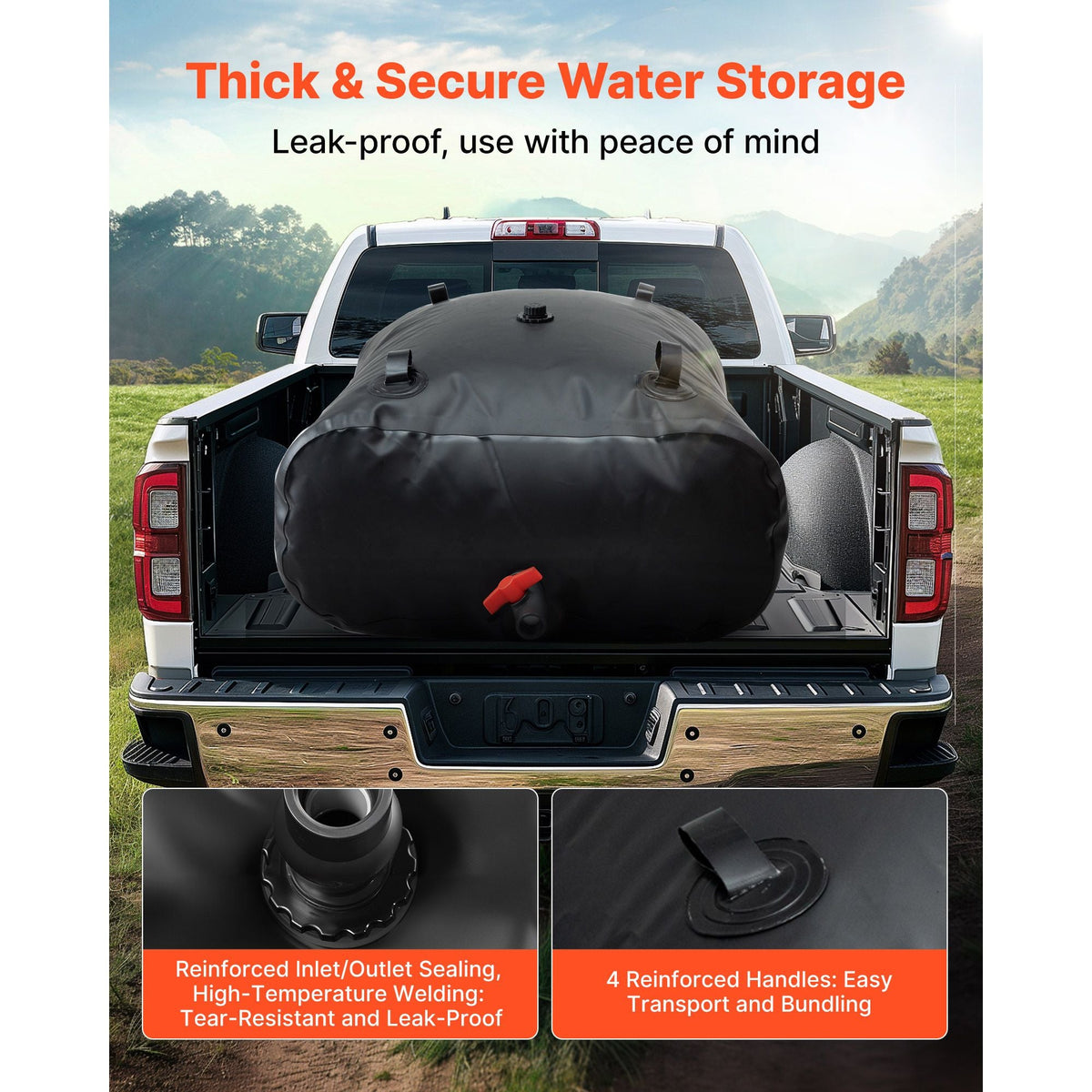 Water Storage Bladder, 87 Gallon (330L) Water Storage Container Tank, 1000D PVC Large Capacity Soft Bag Bladder, Collapsible Portable for Garden Irrigation, Camping, RVs, Emergency Use - Black