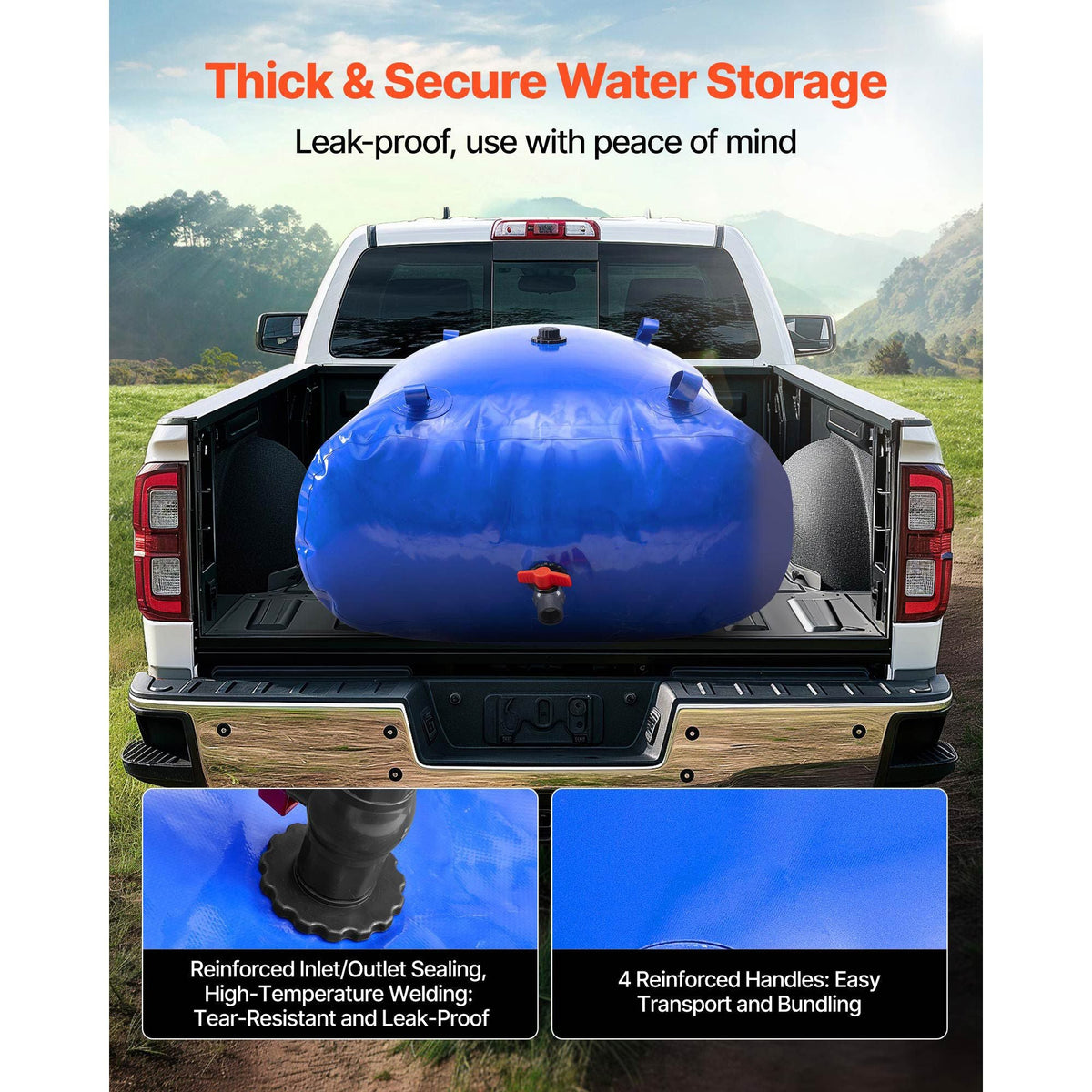Water Storage Bladder, 87 Gallon (330L) Water Storage Container Tank, 1000D PVC Large Capacity Soft Bag Bladder, Collapsible Portable for Garden Irrigation, Camping, RVs, Fire Prevention, Blue