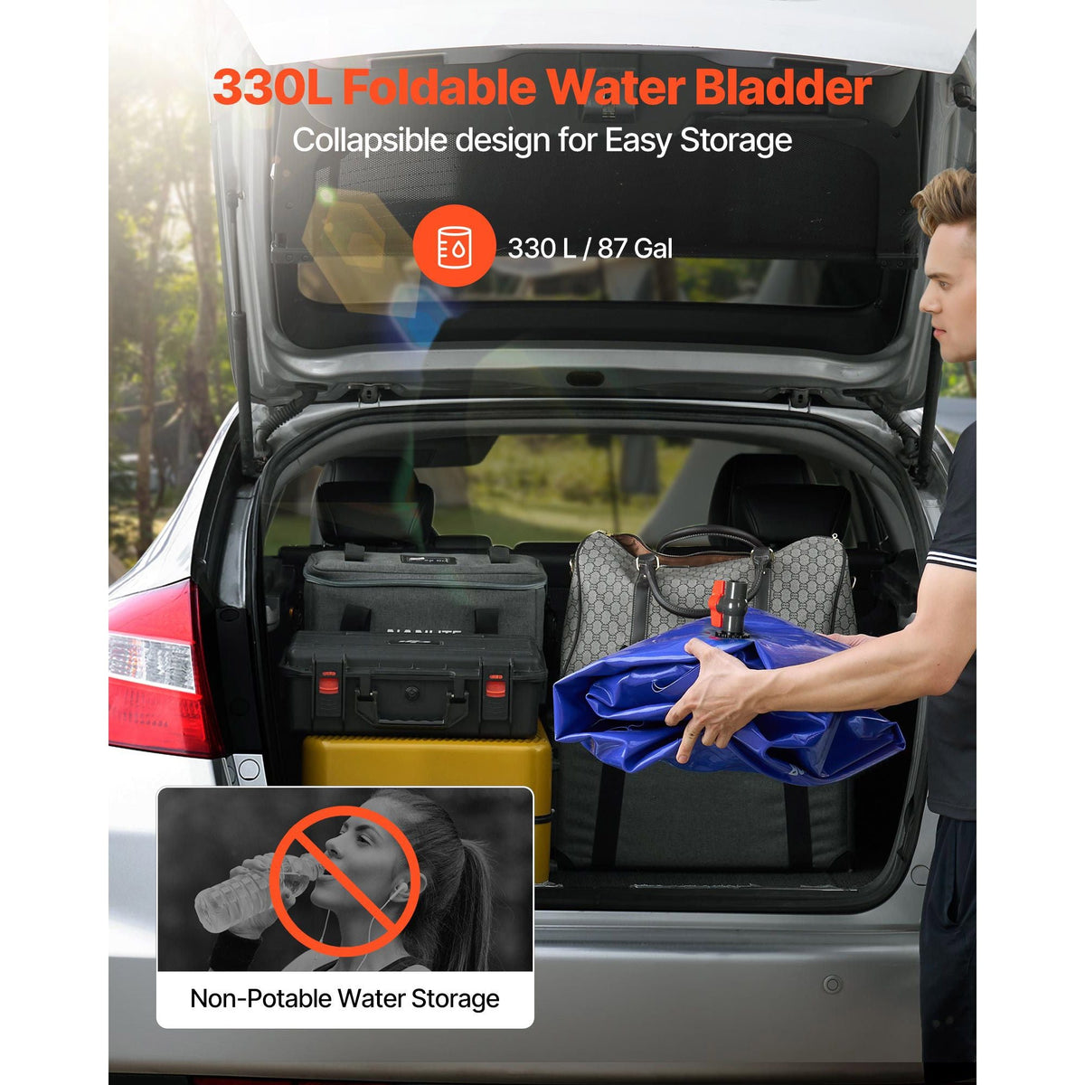 Water Storage Bladder, 87 Gallon (330L) Water Storage Container Tank, 1000D PVC Large Capacity Soft Bag Bladder, Collapsible Portable for Garden Irrigation, Camping, RVs, Fire Prevention, Blue