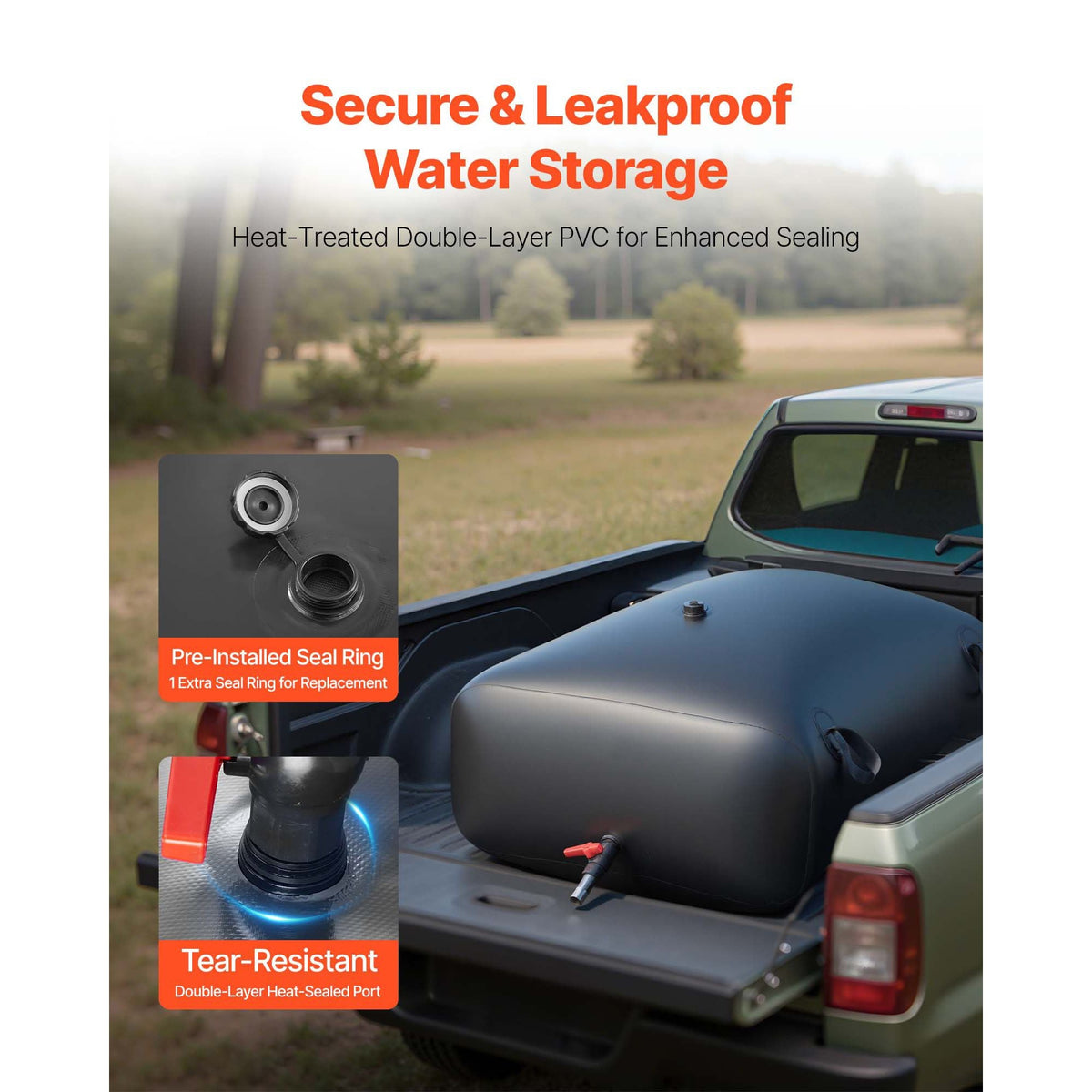 Water Storage Bladder, 87.2 Gal Collapsible Water Storage Bag, Wear-Resistant 1000D PVC Soft Waters Bag, Leakproof Camping Tank Containers for Garden Irrigation RV Emergency Use, Black