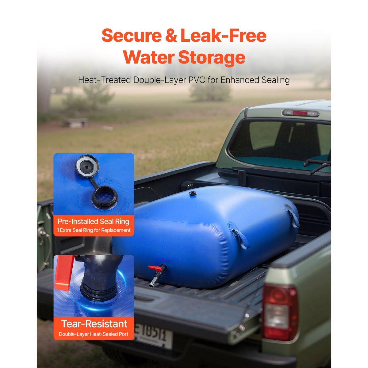 Water Storage Bladder, 87.2 Gal Collapsible Water Storage Bag, Wear-Resistant 1000D PVC Soft Waters Bag, Leakproof Camping Tank Containers for Garden Irrigation RV Emergency Use, Blue