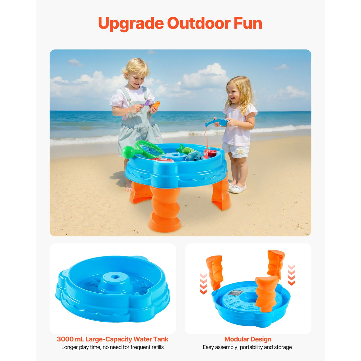 Water Table for Toddlers, Kids Activity Sensory Table, Fish 'n Splash Water Playset with 9PCS Toy Accessories, Summer Water Activity Table with Fishing Game Set for 3+ Years Boys Girls