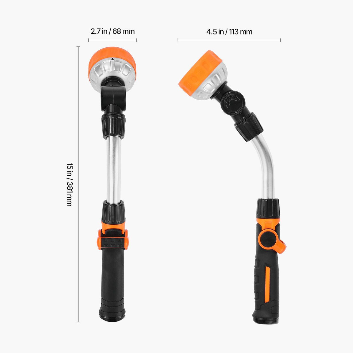 Watering Wand, 15-Inch Heavy Duty Garden Hose Wand with 8 Spray Patterns & 180° Swivel Head, Long Hose Nozzle Sprayer with on/off Thumb Control, Ideal for Hanging Baskets, Shrubs, Garden, Lawn