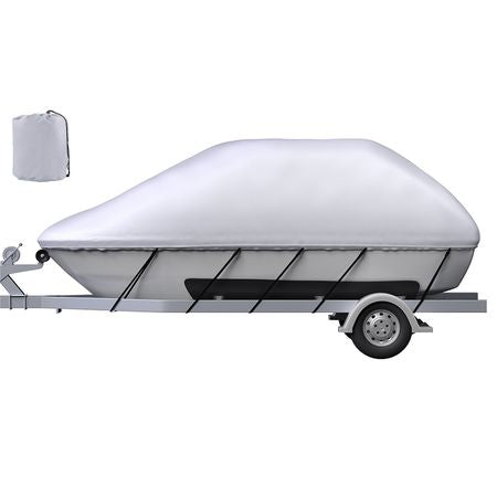 Waterproof Boat Cover, 14'-16' Trailerable Boat Cover, Beam Width up to 90" v Hull Cover Heavy Duty 600D Marine Grade Polyester Mooring Cover for Fits V-Hull Boat with 5 Tightening Straps