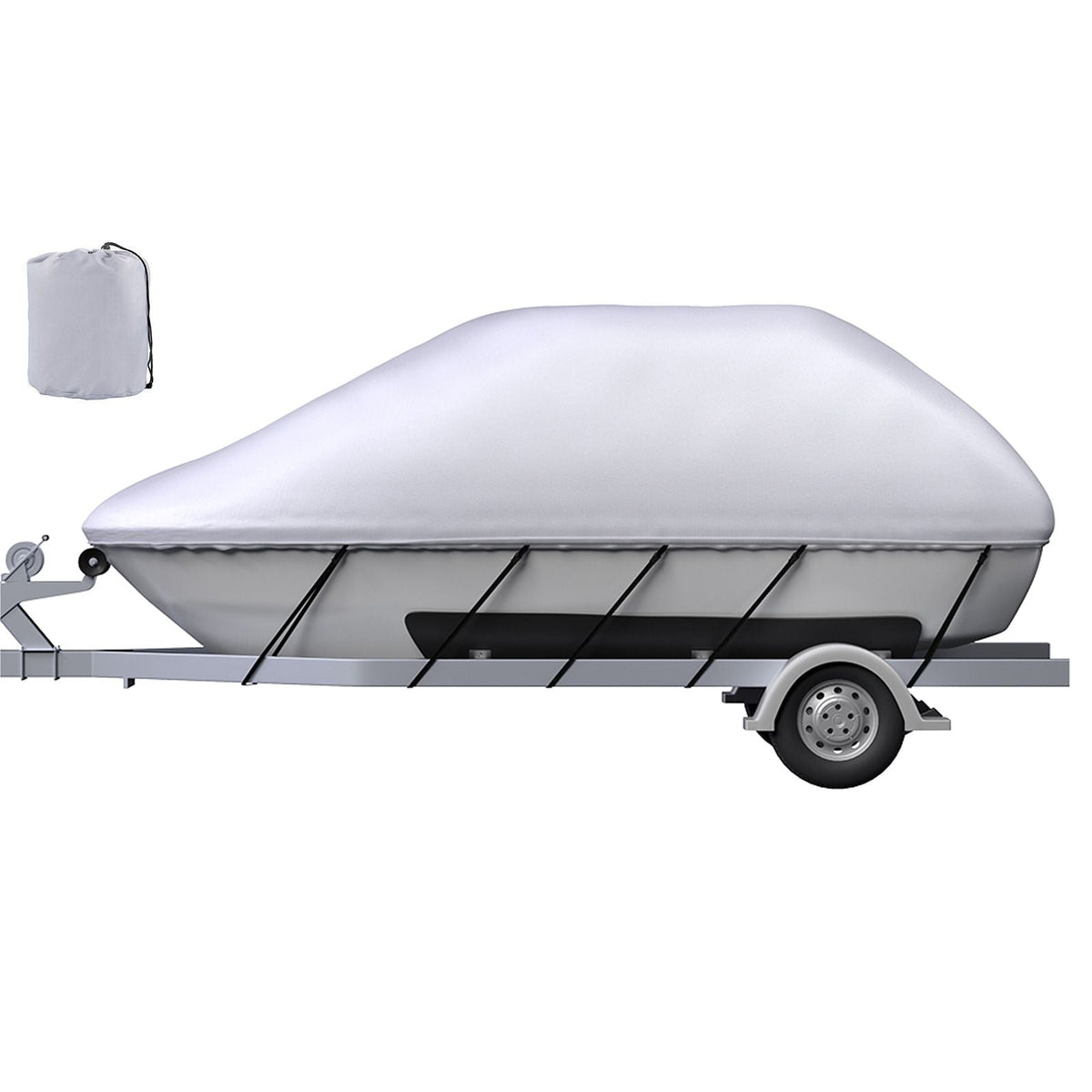 Waterproof Boat Cover, 14'-16' Trailerable Boat Cover, Beam Width up to 90" v Hull Cover Heavy Duty 600D Marine Grade Polyester Mooring Cover for Fits V-Hull Boat with 5 Tightening Straps