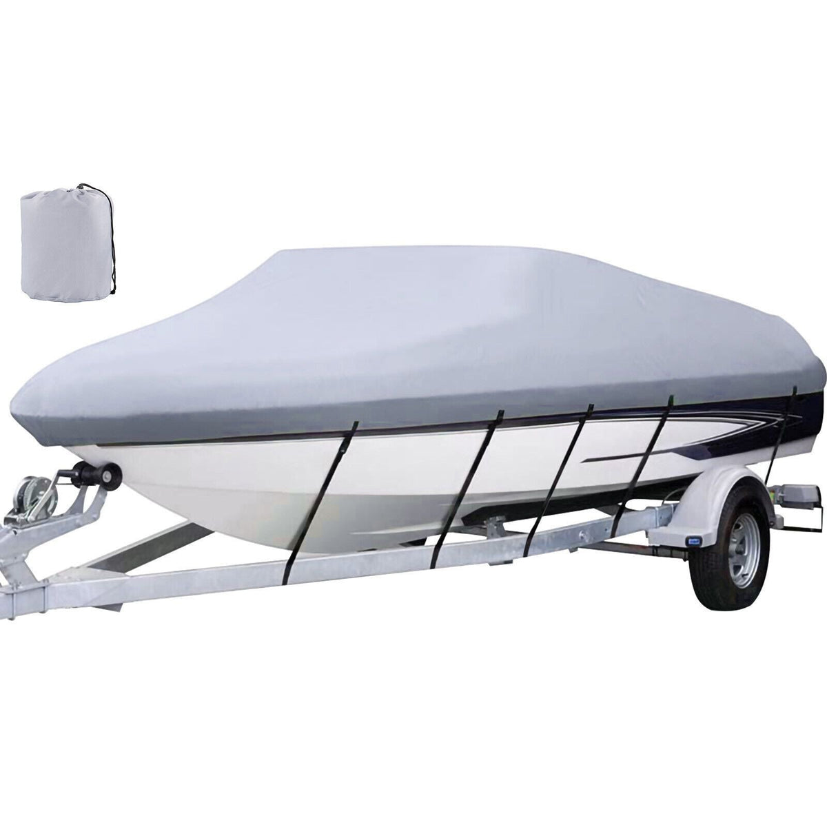 Waterproof Boat Cover, 14'-16' Trailerable Boat Cover, Beam Width up to 90" v Hull Cover Heavy Duty 600D Marine Grade Polyester Mooring Cover for Fits V-Hull Boat with 5 Tightening Straps